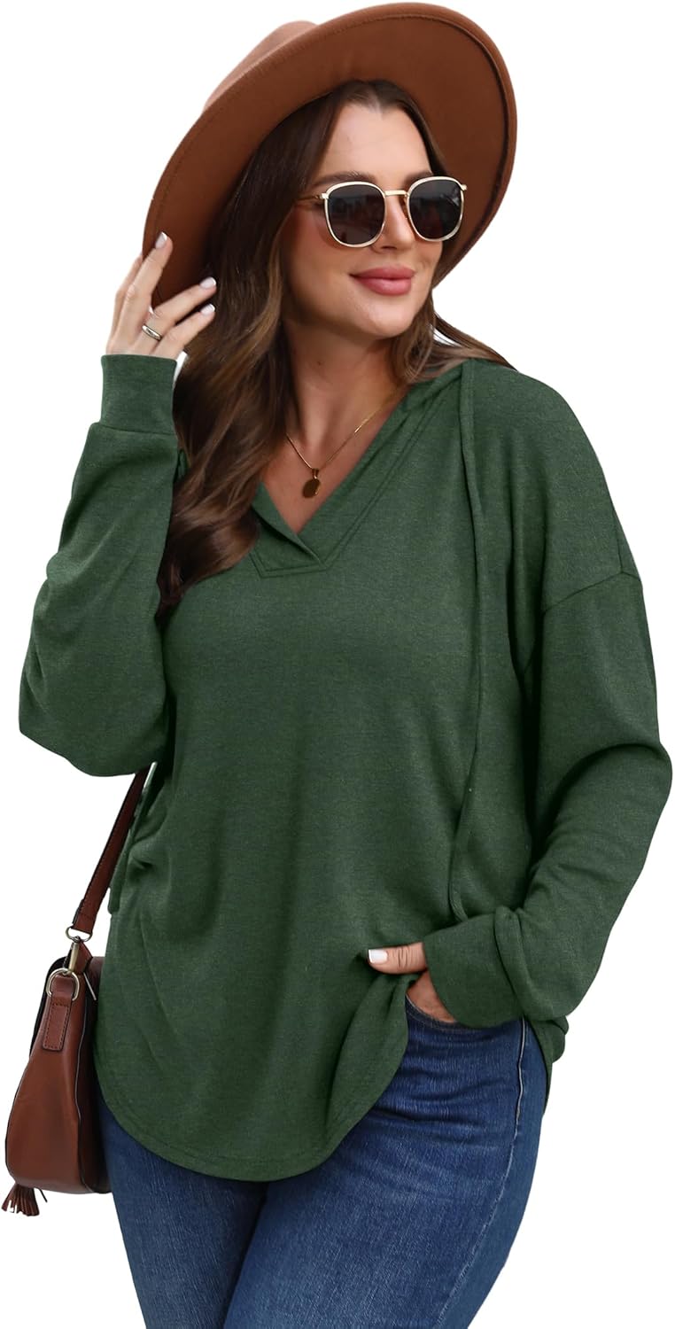 Sampeel Hoodies for Women Trendy Fall Fashion 2025 V Neck Oversized Sweatshirt Plus Size Tops Clothes - Image 3