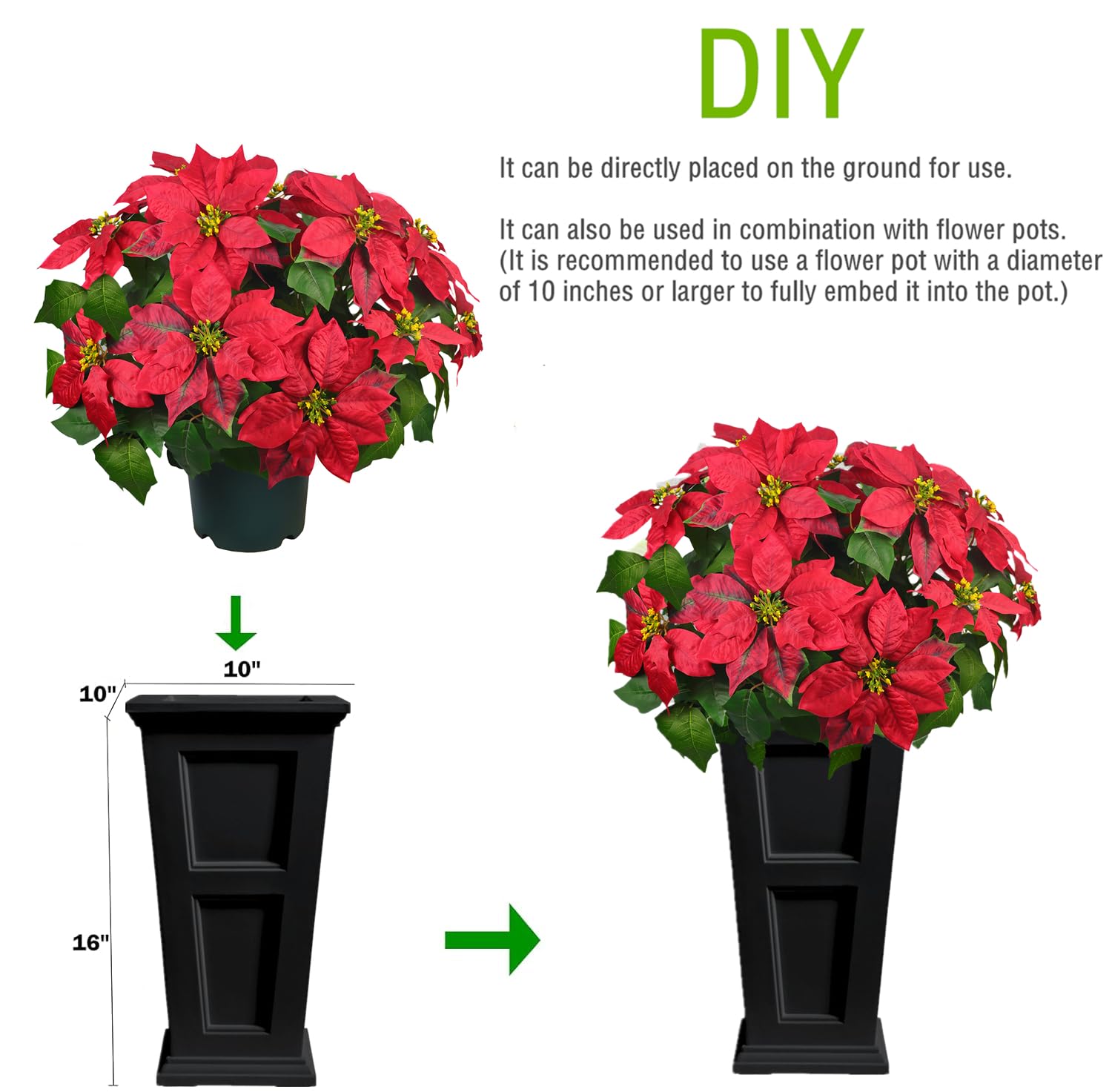 Flores artificiales de Navidad, flores de Pascua premontadas de seda de 20 pulgadas, para decoración de Navidad, puertas delanteras, pasillos, jardines y espacios al aire libre (rojo oscuro)