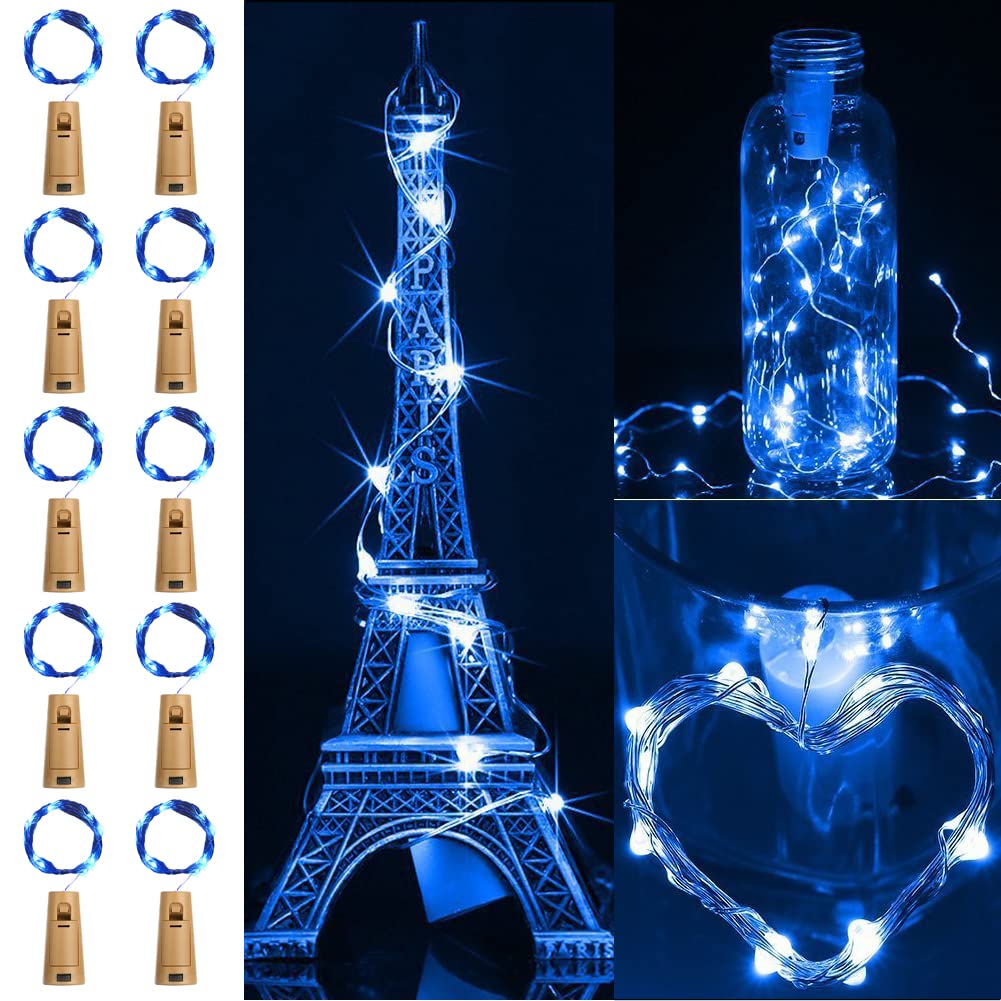 Xhuangtech Blue-10Pack 10 Pack Bottle Lights With Cork, 2M 20 Led Cork Lights For Bottles, Copper Wire Fairy Lights Battery Operated, Led Bottle Light For Gin, Wine, Table Decorations,Bedroom (Blue)