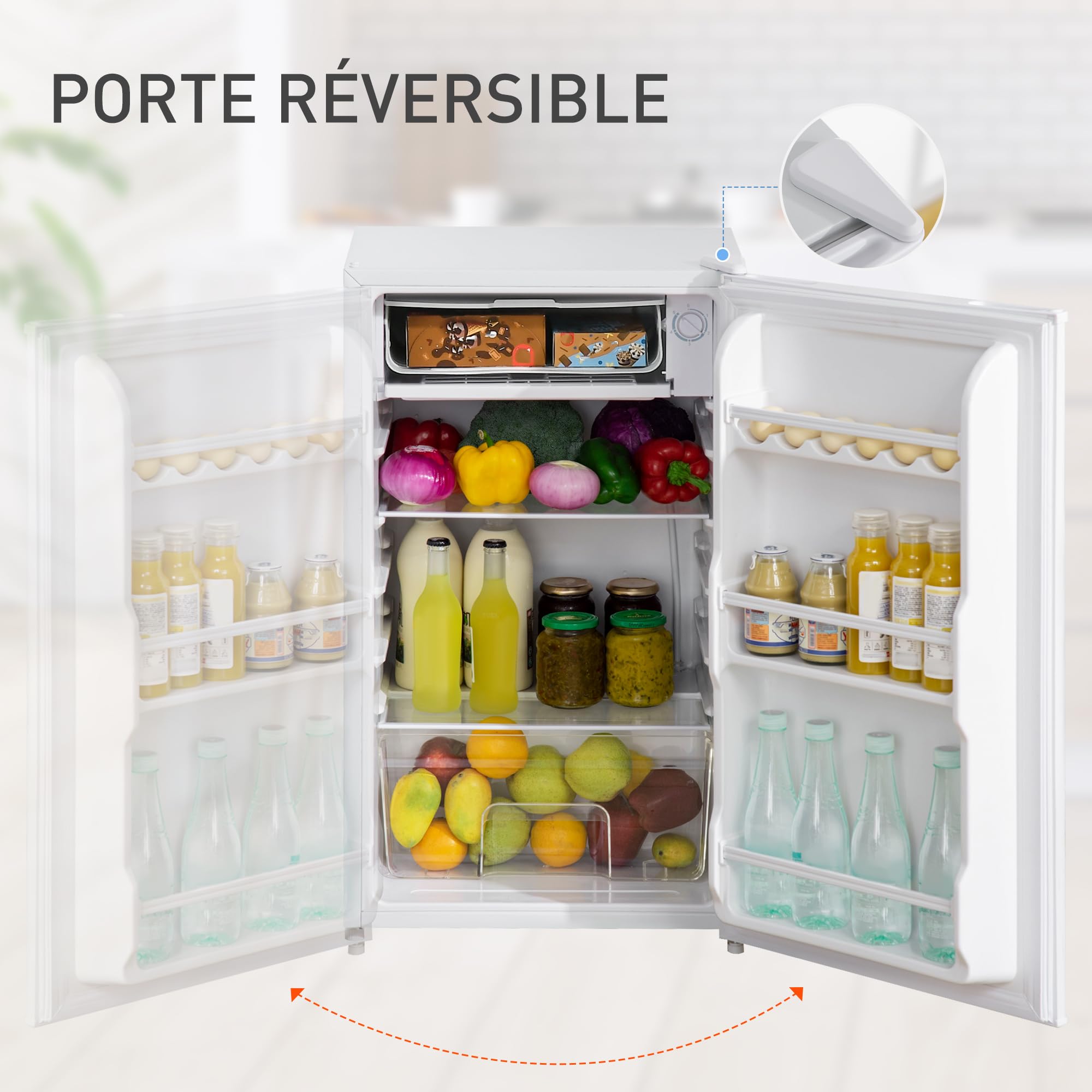 HOMCOM Réfrigérateur Congélateur Petit Réfrigérateur à Une Porte 91L Blanc | Étagères Modulables, Compartiment Congélateur, Design Sous-Comptoir