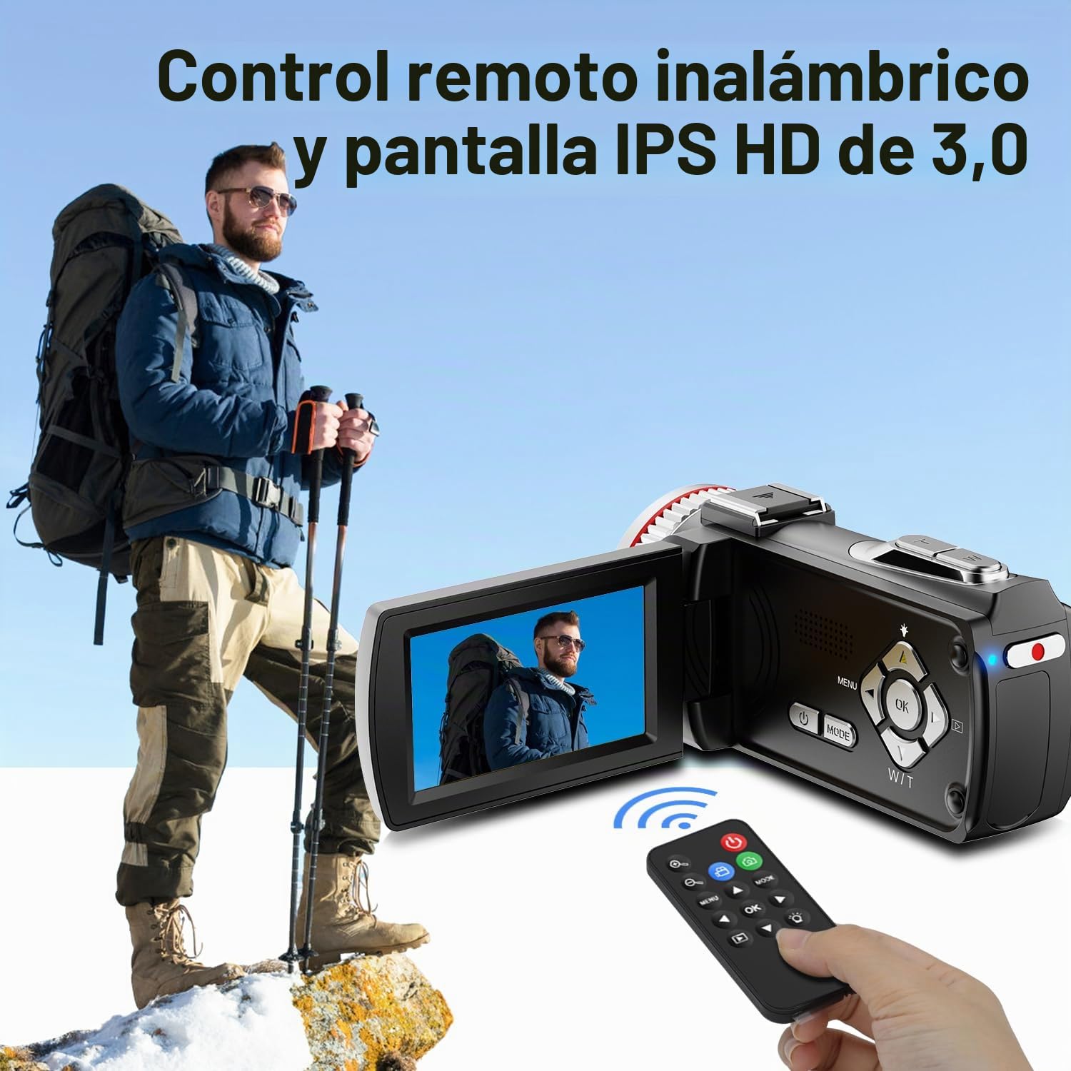 Cámara de vídeo 4K 64MP Videocámara Vlogging Cámara,Doble Objetivo 3" 270° Pantalla giratoria Vlog Cámara con Tarjeta de 64GB, Micrófono, Estabilizador,Control Remoto,2 Baterías