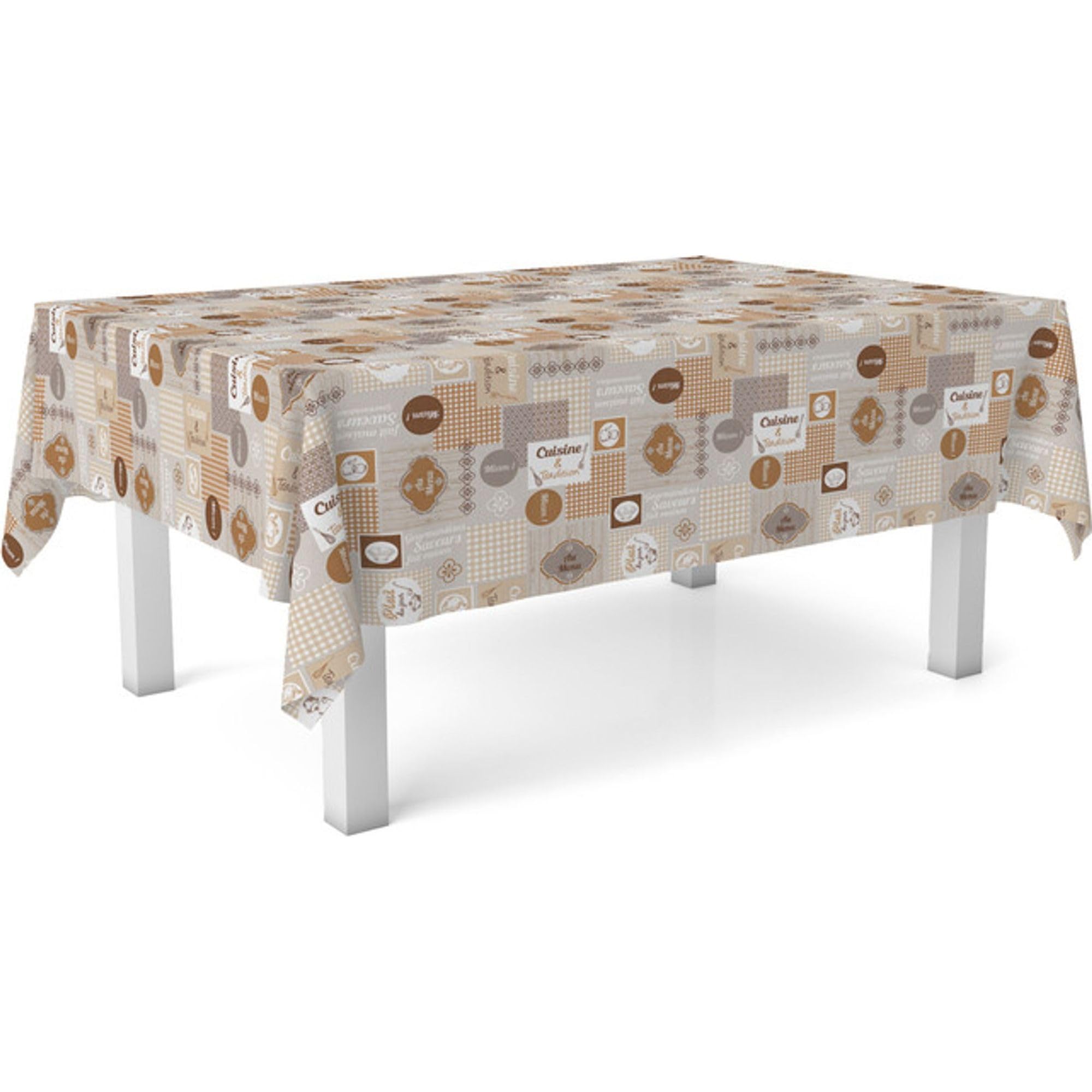 ECOMMERC3 | Oilcloth Tablecloth Size 260 x 140 cm Stain Repellent – Cuisine Brown Colour Oilcloth Tablecloth 100% Made in Spain Do Not Bleed Liquids