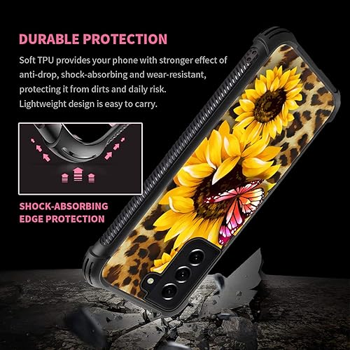 Miniatura 6 de Goodsprout Funda compatible con Samsung Galaxy S22 Plus, parte trasera de girasol y mariposa de leopardo + funda protectora de silicona suave TPU