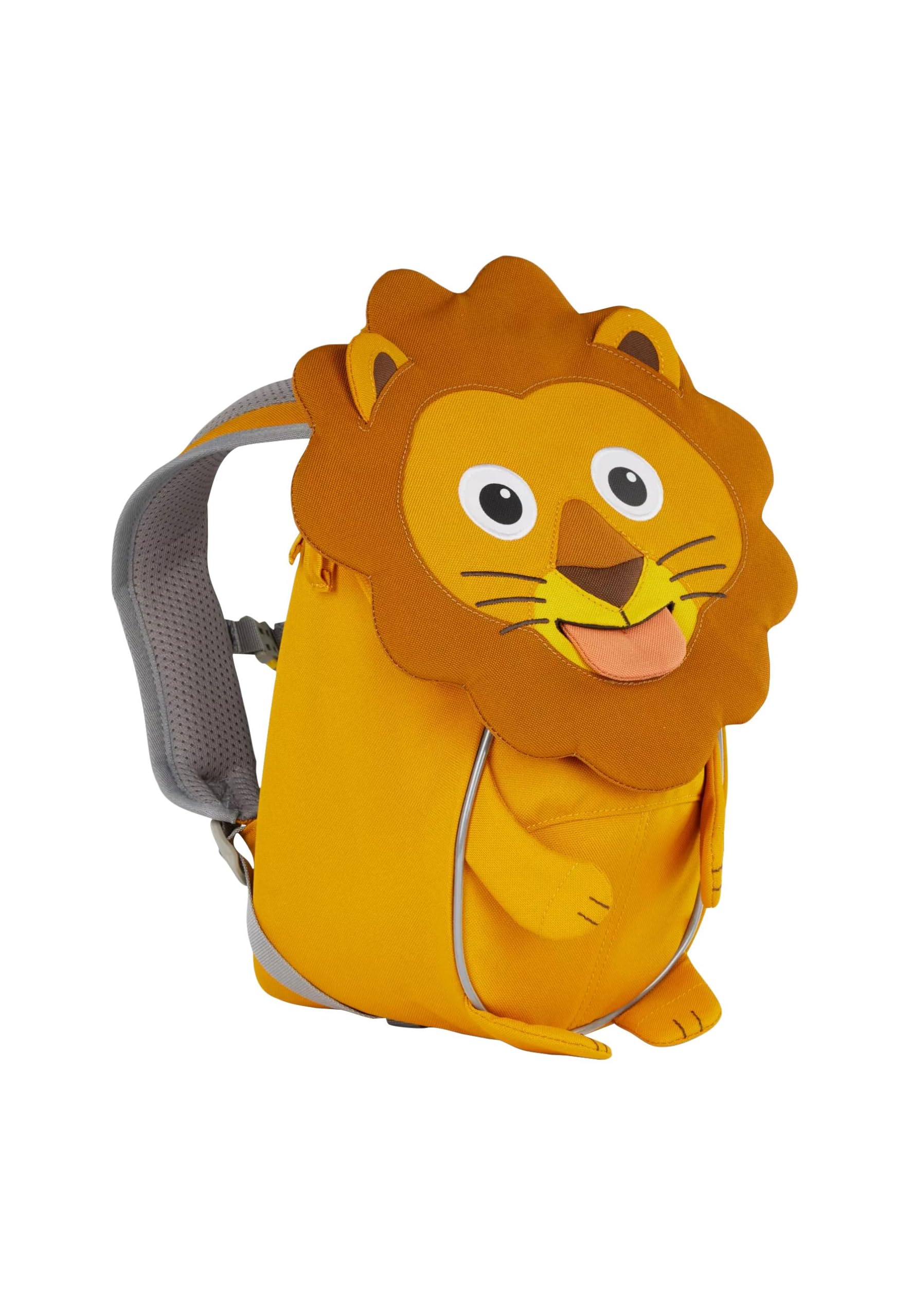 Affenzahn Kleiner Freund Kindergarten-Rucksack für 1-3 Jährige Ergonomisch Reflektierend Ziehzunge mit Namensschild Löwe - Gelb