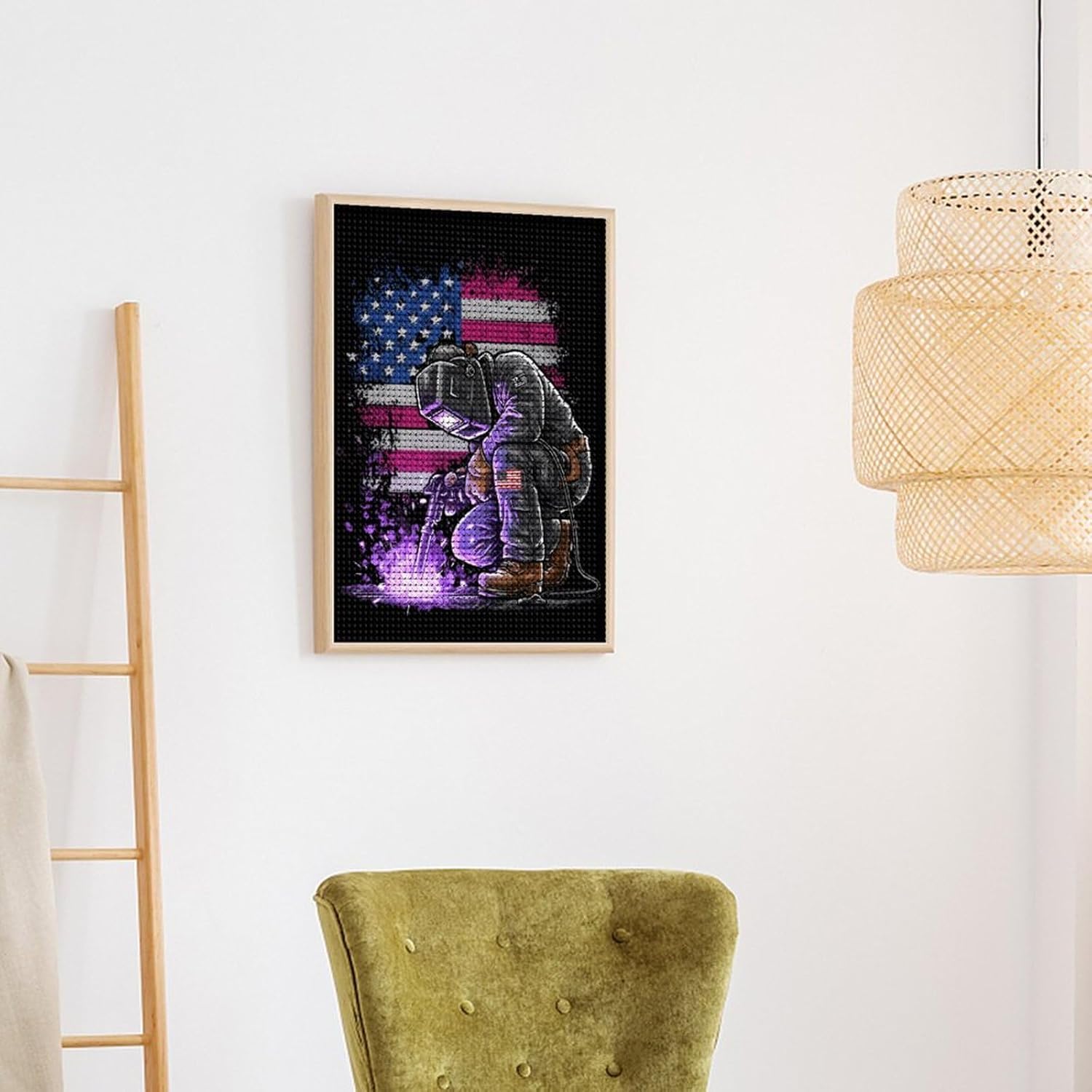 US Flag Welder Diamond Painting Kits for Adults Full Dril Diamond Art for Wall Home Decor 12"x16"