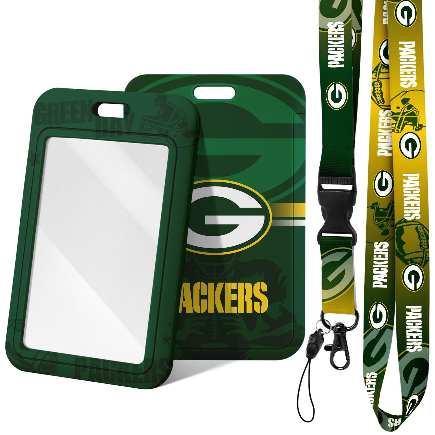 Aooble Badge Holder with Lanyard for Football Fans, Hard Plastic Key Card Work Badge Sleeves, School, Factory, ID Credit Cards, Proximity Key Cards,