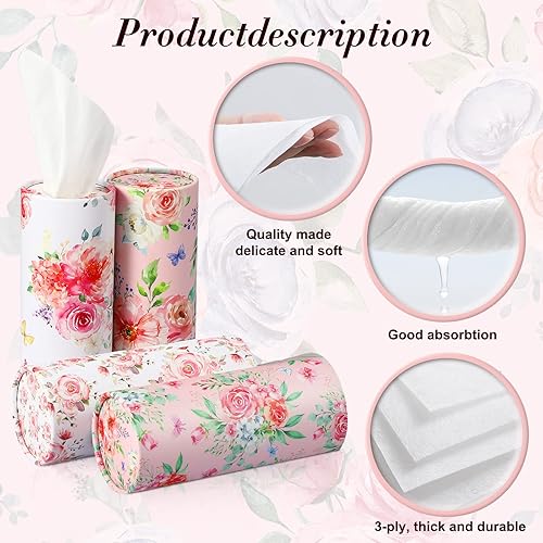 Miniatura 3 de Ctosree Cilindro de pañuelos para automóvil con tejido facial redondo floral a granel, soporte para pañuelos de automóvil, tubos de tejido, cajas de