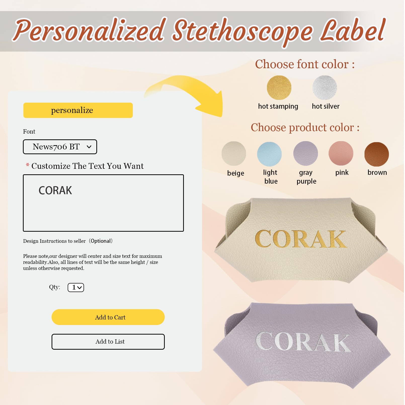 ZZHZBE Personalized Custom Name Stethoscope Leather ID Tag Gift for Nurse Doctor (Blue)