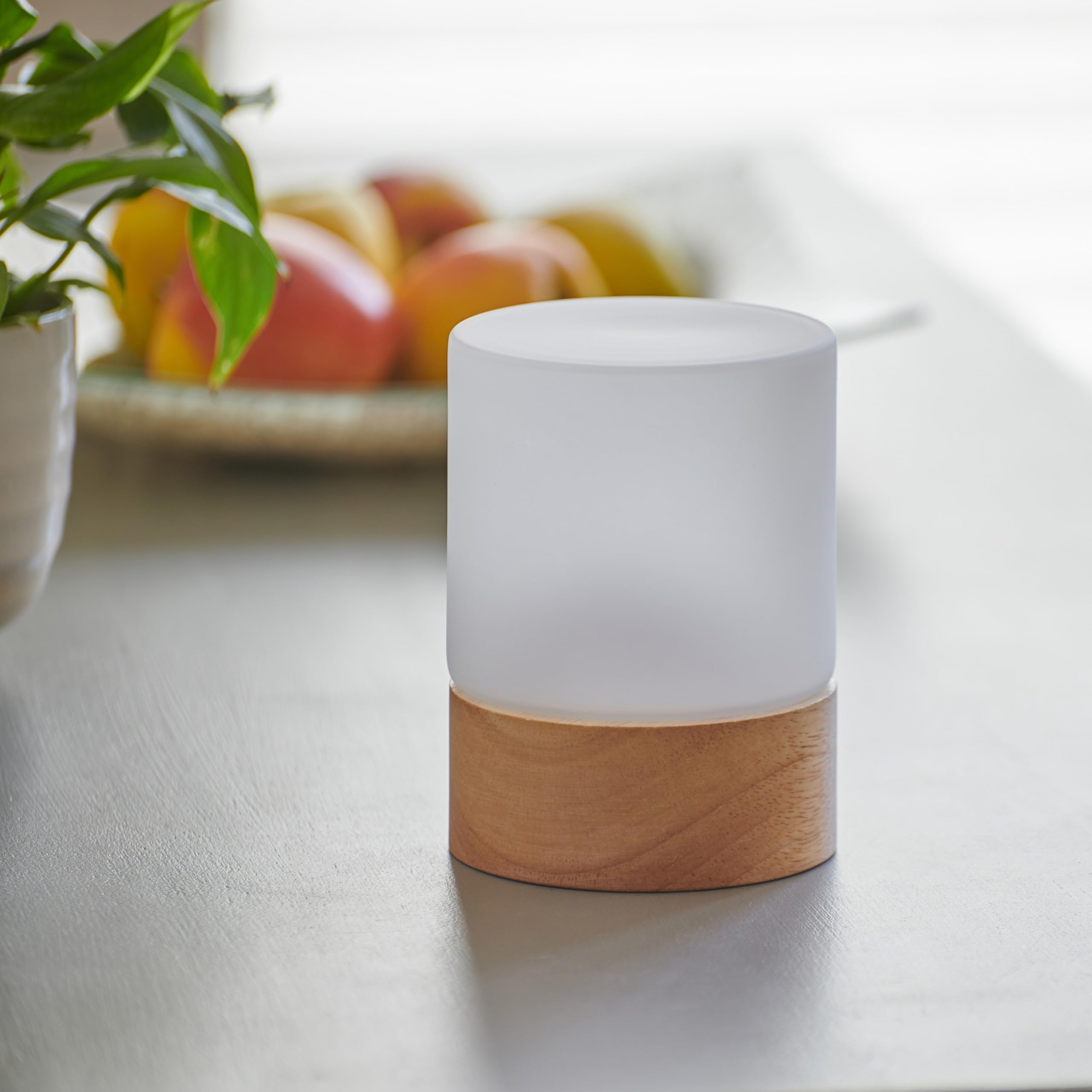 Omniance Elara Lámparas de Mesa Inalámbricas Pack de 2, 4 Fuentes de Luz | Recargable regulable cambio de color, diseño madera y cristal mate, USB-C, temporizador, para restaurante y hotel