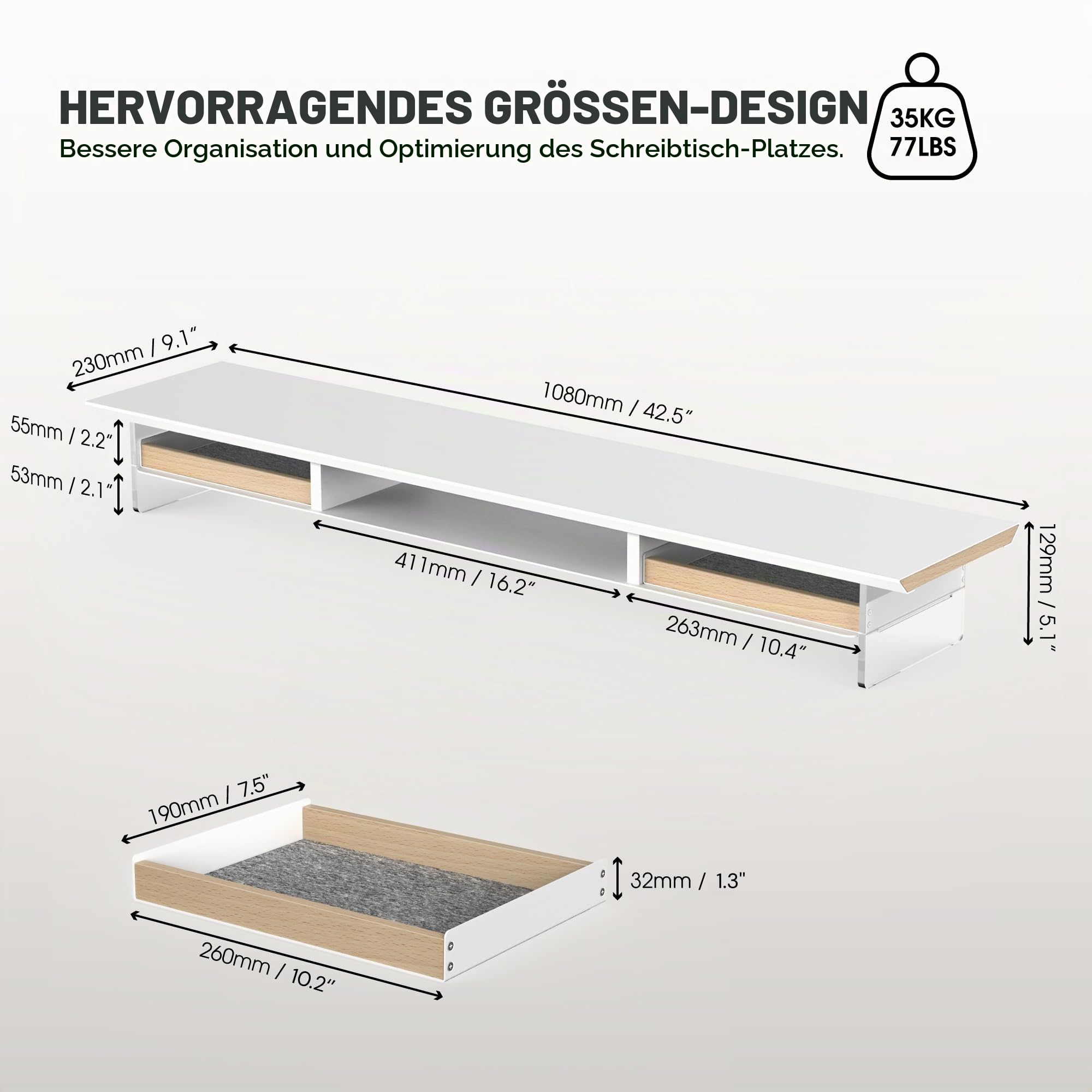 Fenge Monitorständer, 108cm Acryl, für Laptop PC TV, Monitor Stand, Weiß