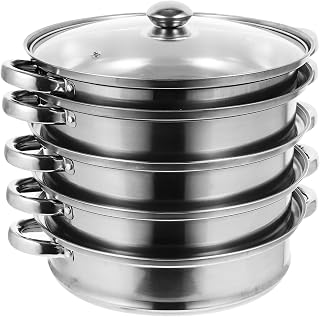 Luxshiny 1 Set Stainless Steel Pot 5- Tier 28cm Cooking Pot Insert and Lid Steam Pot Set for Cooking Vegetables and Dumplings Dim Sum Chicken Fish Veggies