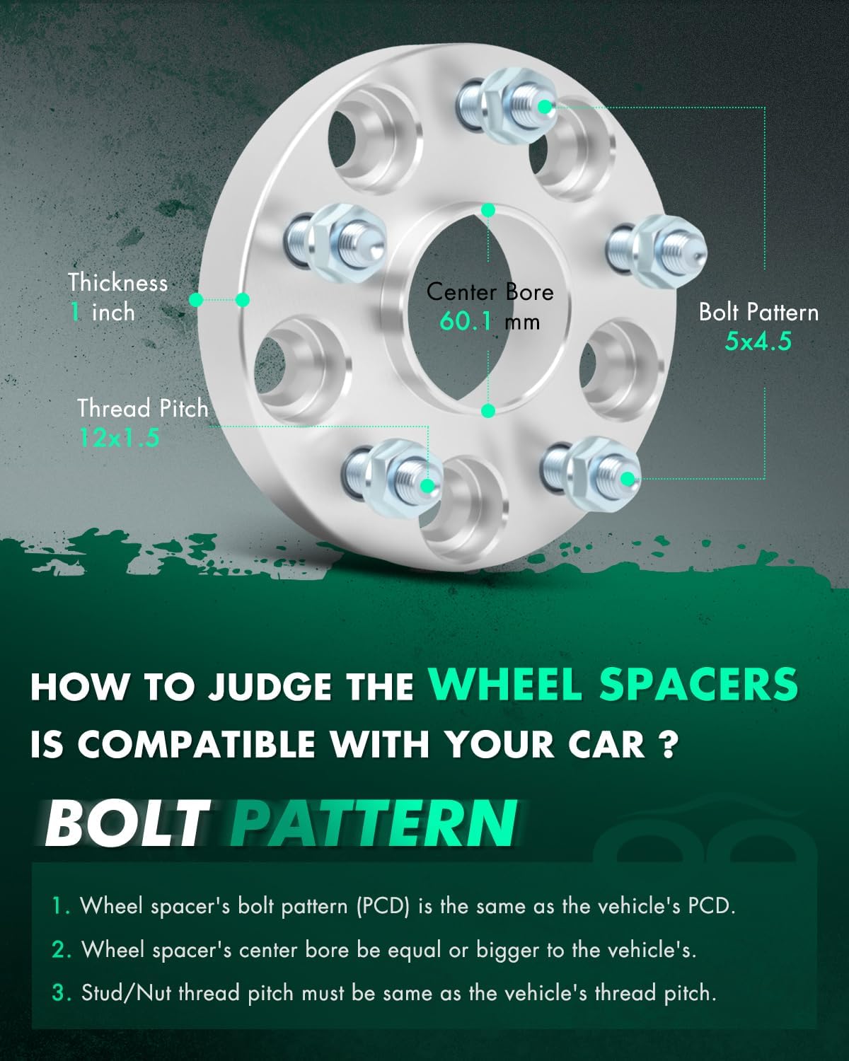 SCITOO 4Pcs Wheel Spacers 1 inch 5x4.5 Bore 60.1mm Studs 12x1.5 5 Lug Wheel Spacers Adapters Fit for for Toyota Camry for Toyota for Highlander for Toyota for Sienna for Toyota
