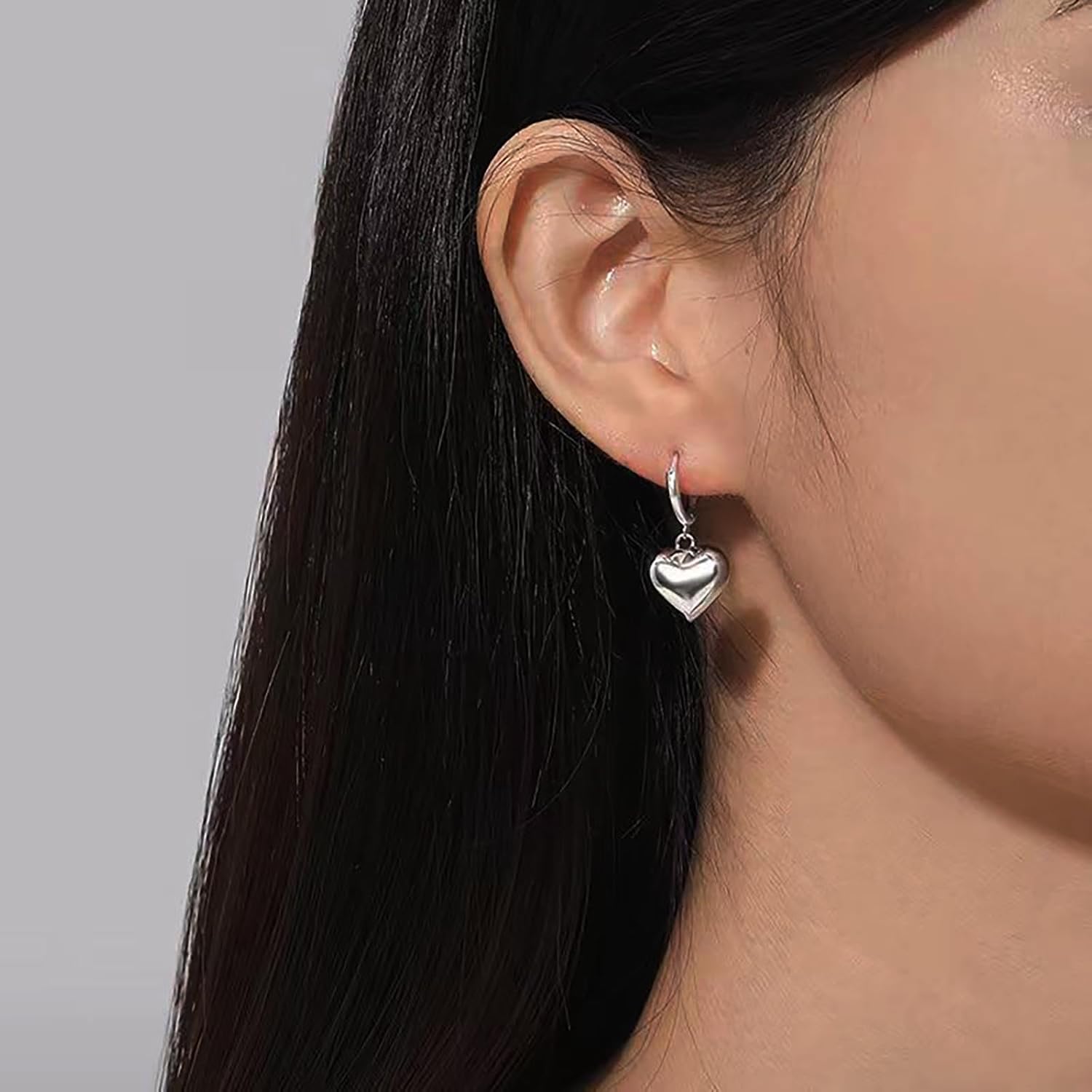 Bohemian Heart Circle Dangle Earrings Gold Puffy Heart Drop Earrings Small Heart Circle Hoop Earrings Minimalist Heart Hoop Earrings Jewelry for Women Gifts - Image 2