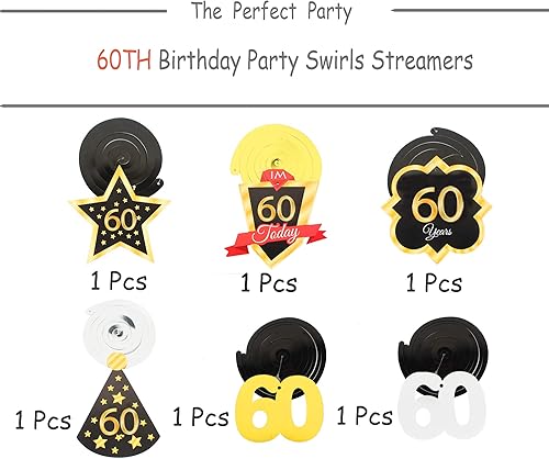 Miniatura 249 de LINGTEER Happy 65th Birthday Decorations Set - 12Pcs Black & Gold Swirls Streamer,Happy Birthday Bunting Banner,Cheers to 65 Years Old Bday Party