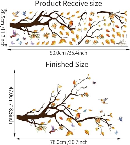 Miniatura 5 de ADECNS Pegatinas de pared de pájaros amarillos en ramas de árbol largas, removibles, creativas ramas de árbol, calcomanías de pared, bonitos