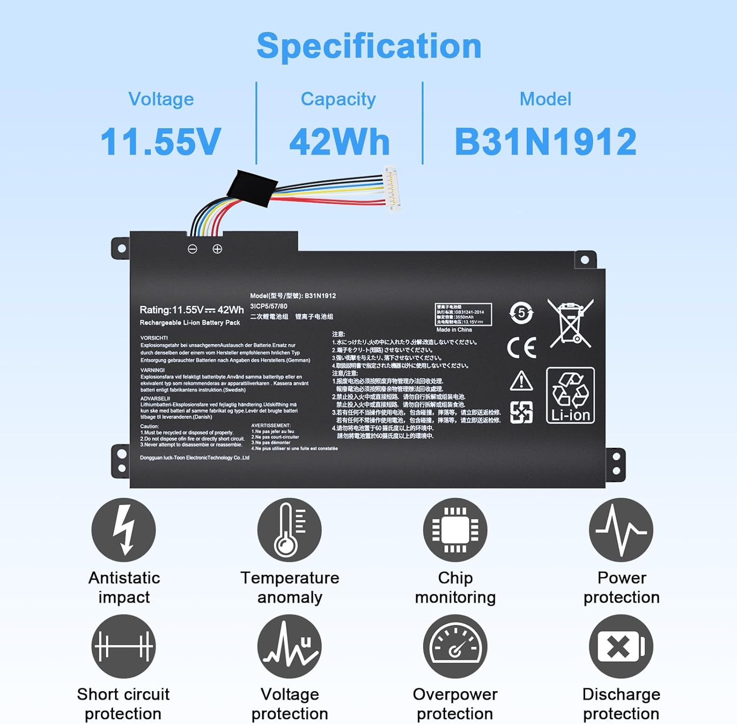 B31N1912 C31N1912 Laptop Battery Compatible with ASUS VivoBook Laptop Replacement for ASUS 14 E410M E410MA L410MA E410KA F414MA E510MA E510KA L510MA R522MA L410MA-BV058TS 11.55V 42Wh