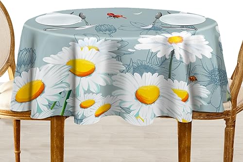 Mantel redondo de margaritas de 60 x 60 pulgadas, mantel floral como decoración de primavera para el hogar, mantel de primavera y verano para