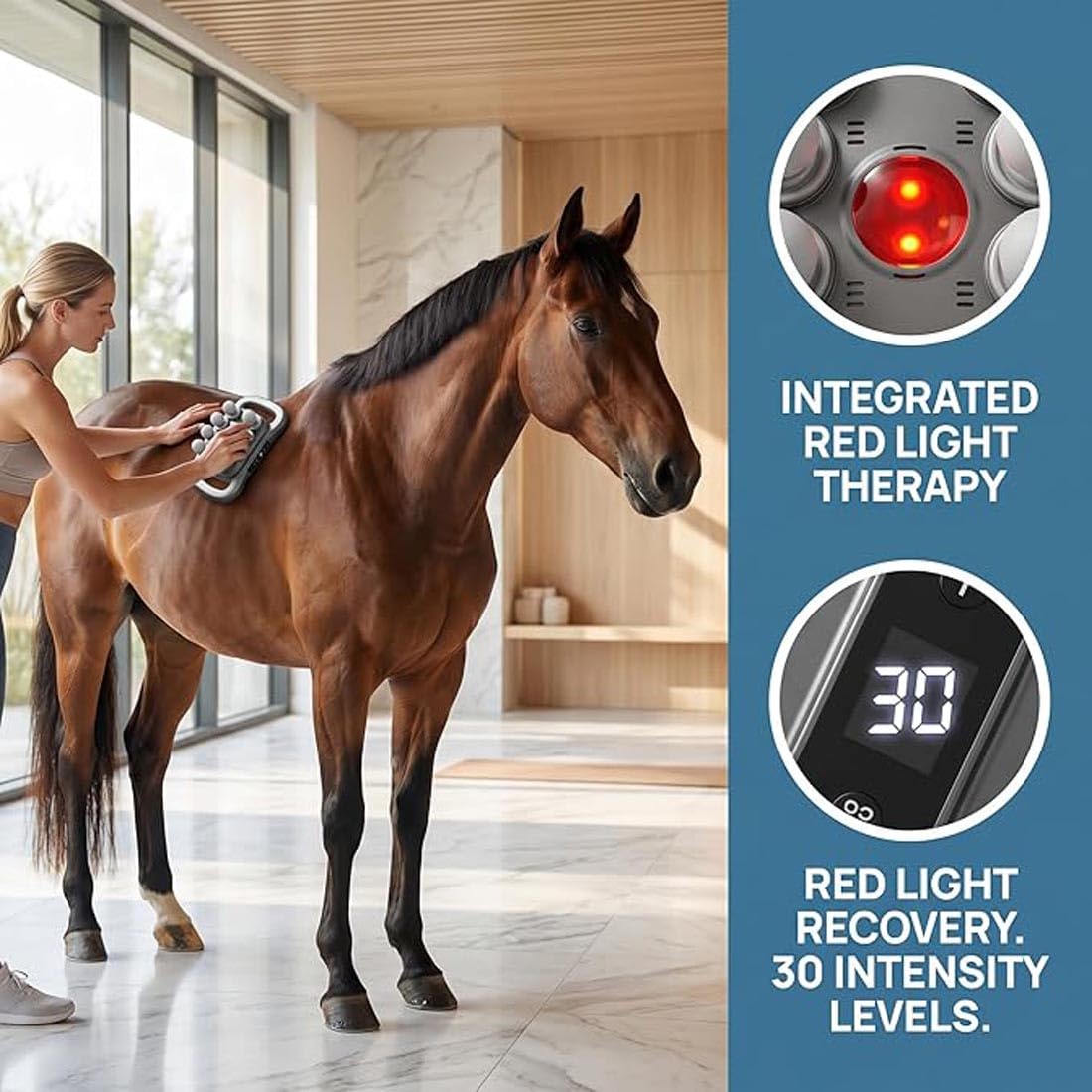 Masajeador de doble terapia VitalHorse, pistola de masaje para caballos VitalHorse de 8 cabezales, herramienta avanzada para la recuperación de tejidos profundos, 30 niveles de intensidad (A)
