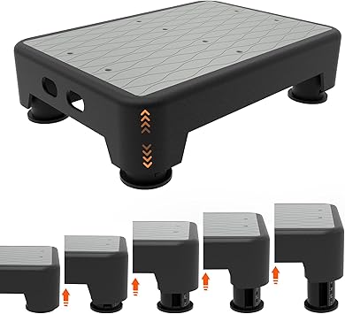 5-Level Adjustable Step Stool, 700 LBS Capacity Safety Bed Step for Seniors, Exercise Setp Platform, Portable Stair Assist for Elderly, Wide Step up for Kitchen, Car, Bedside & Shower, Grey