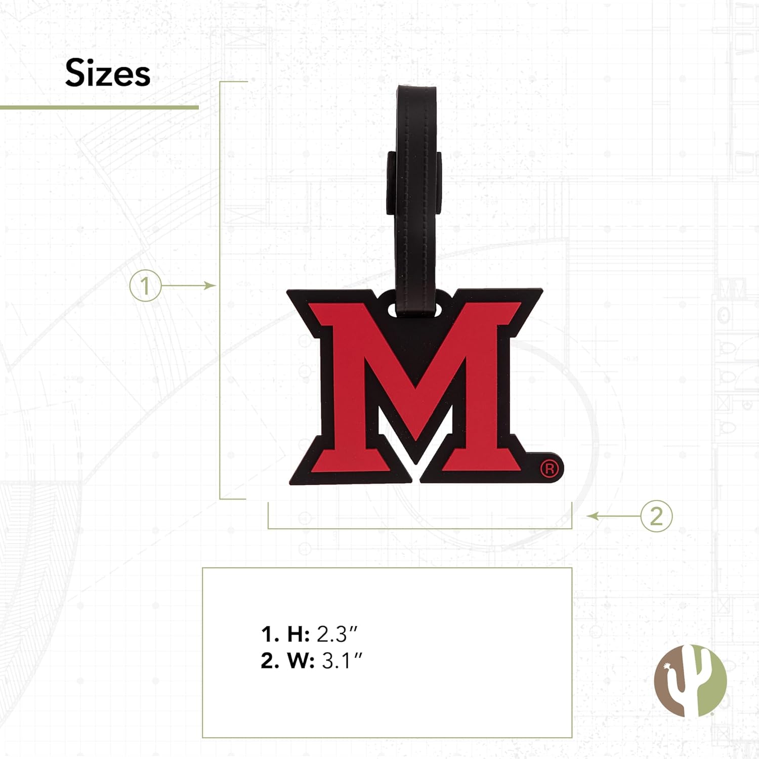 Desert Cactus Miami University Ohio Luggage Tag MU Redhawks Durable PVC Travel ID Label for Bags and Backpacks (Design A) (Pack of 2)