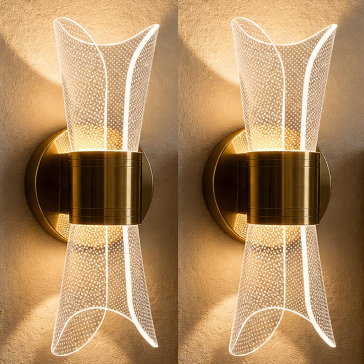 THE UJALAVISTA | Geometric Wall Sconce Light | 3 Color Modes | Metal Acrylic Wall Mounted Decorative Light | 20 cm Modern Ambient Lighting for Bedroom, Living Room, Hallway Decor (2, DOT DESI)