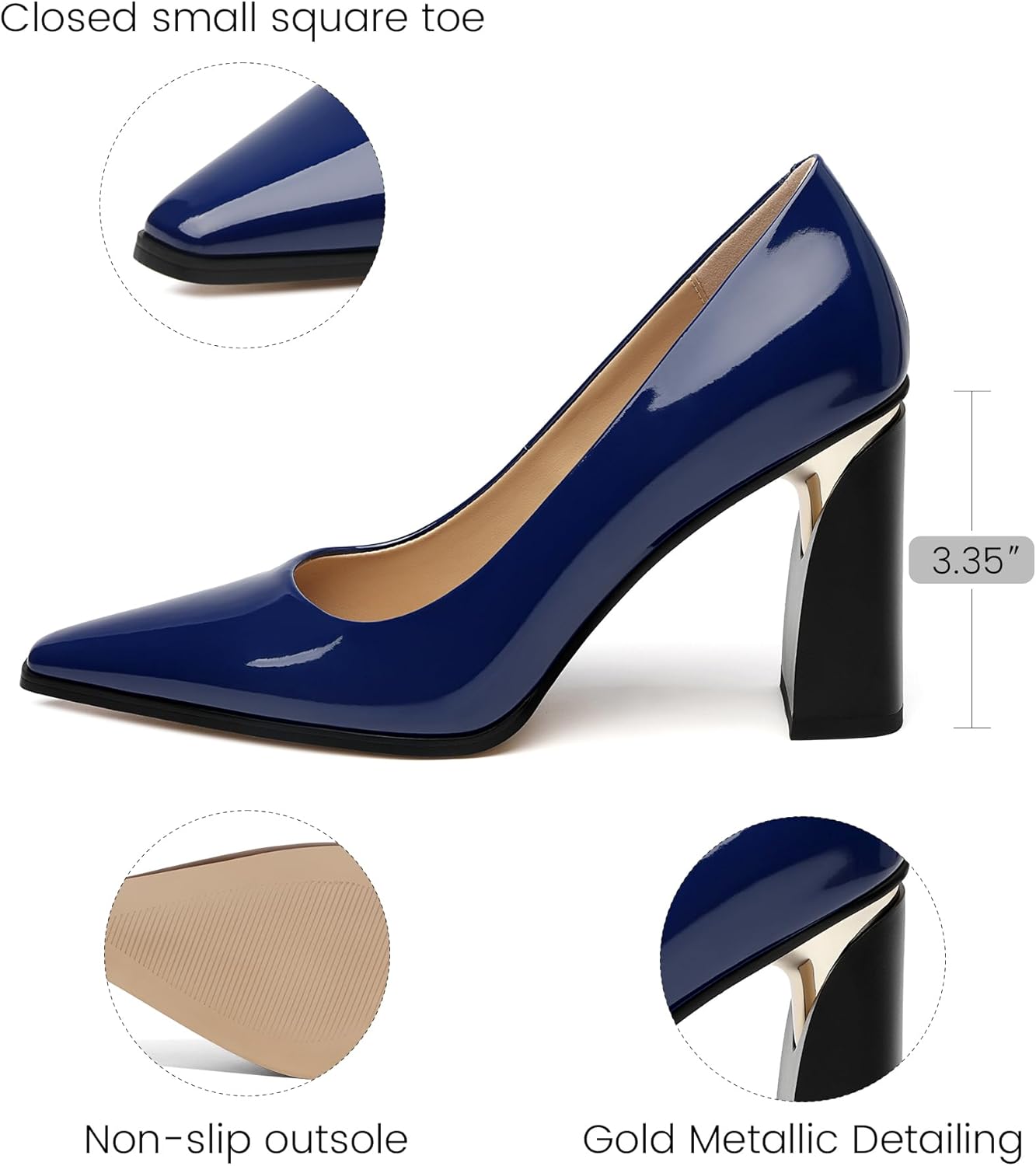 ROSERWISH High Chunky Block Heels for Women, Closed Pointed Toe Slip-On Pumps, Retro Vintage Style, 3.5" Comfortable Dress Shoes for Party, Work, Office, Prom & Wedding - Image 5