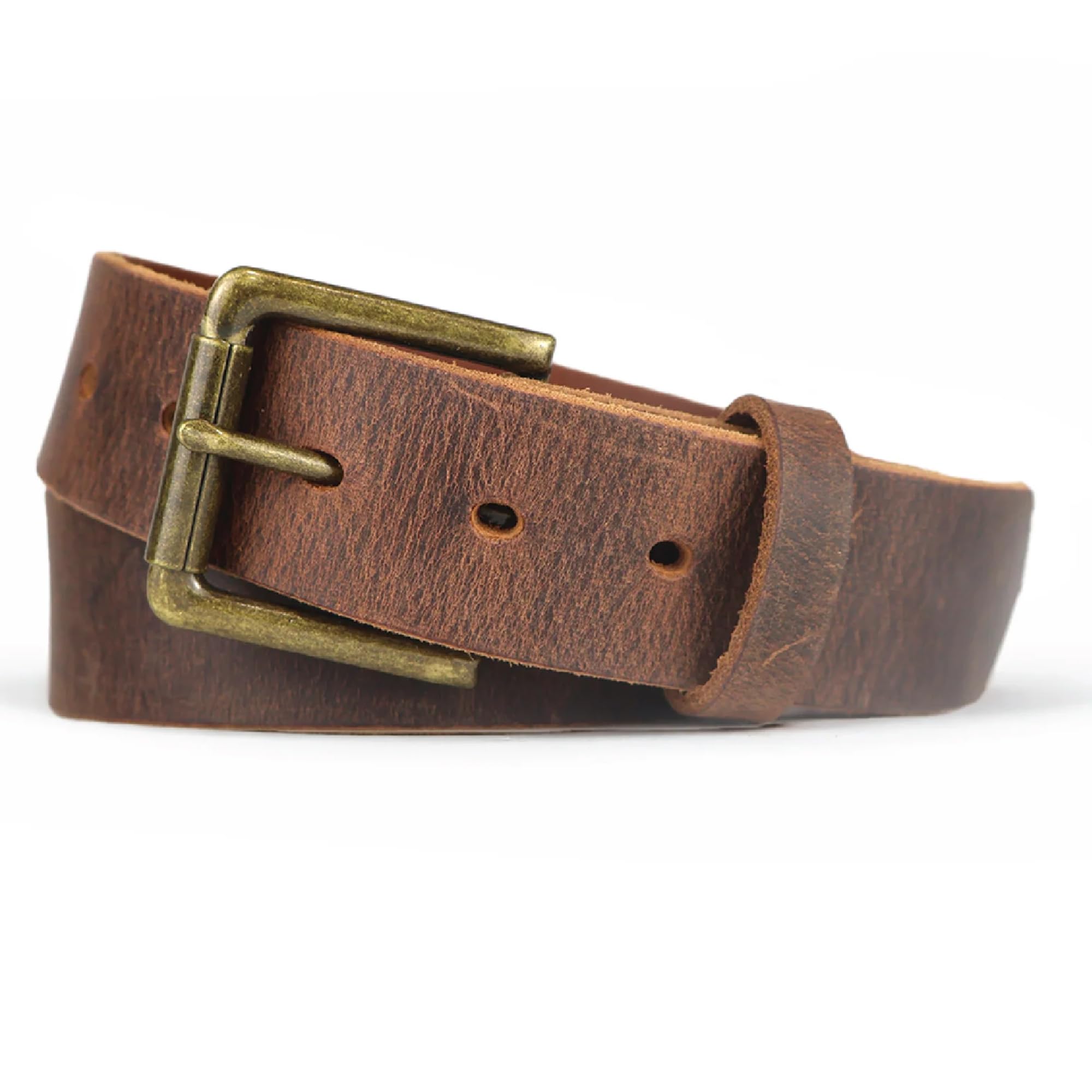 Daltech Force Brown Distressed American Bison Belt – Full Grain Leather – No Fillers – Durable Casual Belt for Men