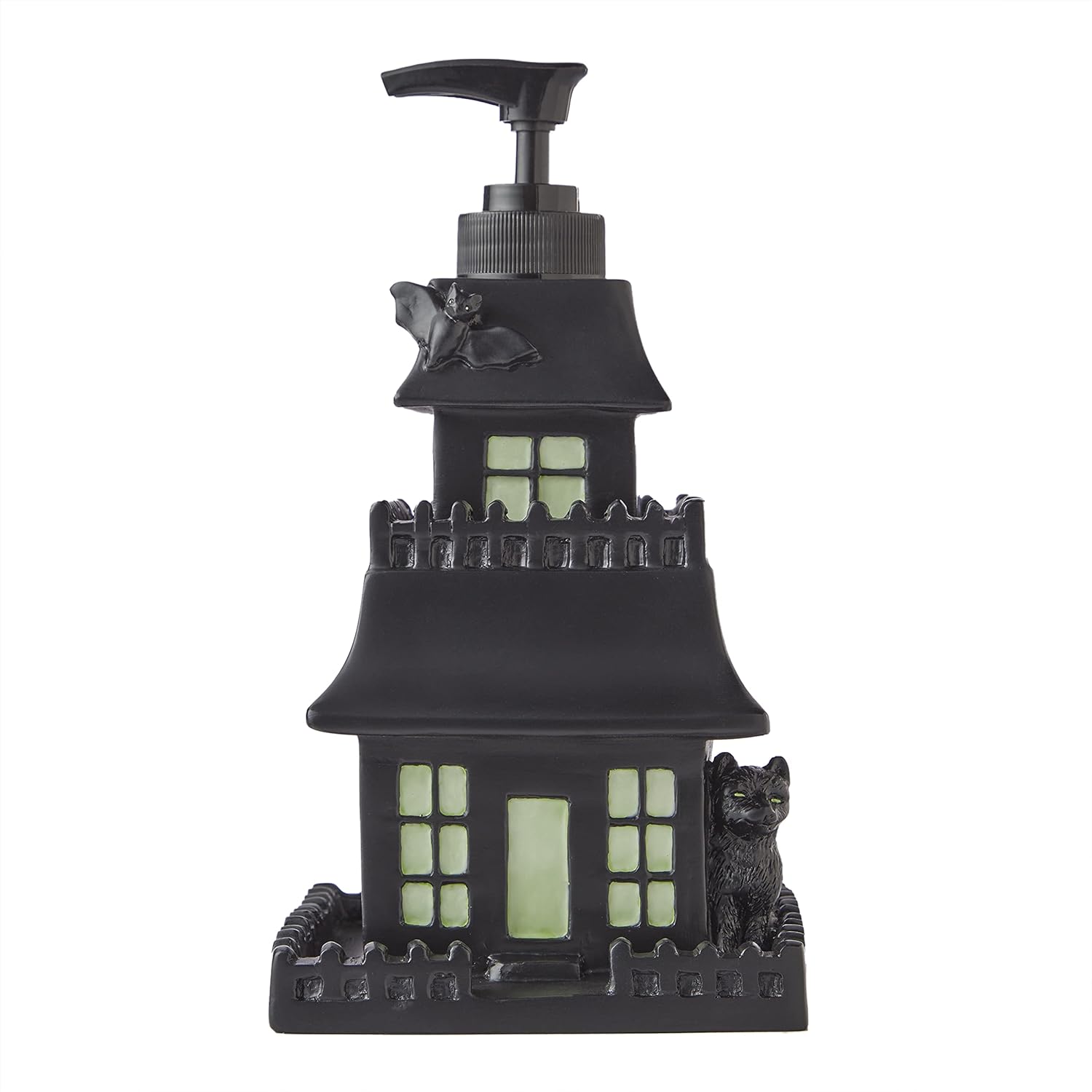 SKL Home Halloween Haunted House Glow-In-The-Dark Soap Dispenser for Bath/Kitchen & Gift, Black