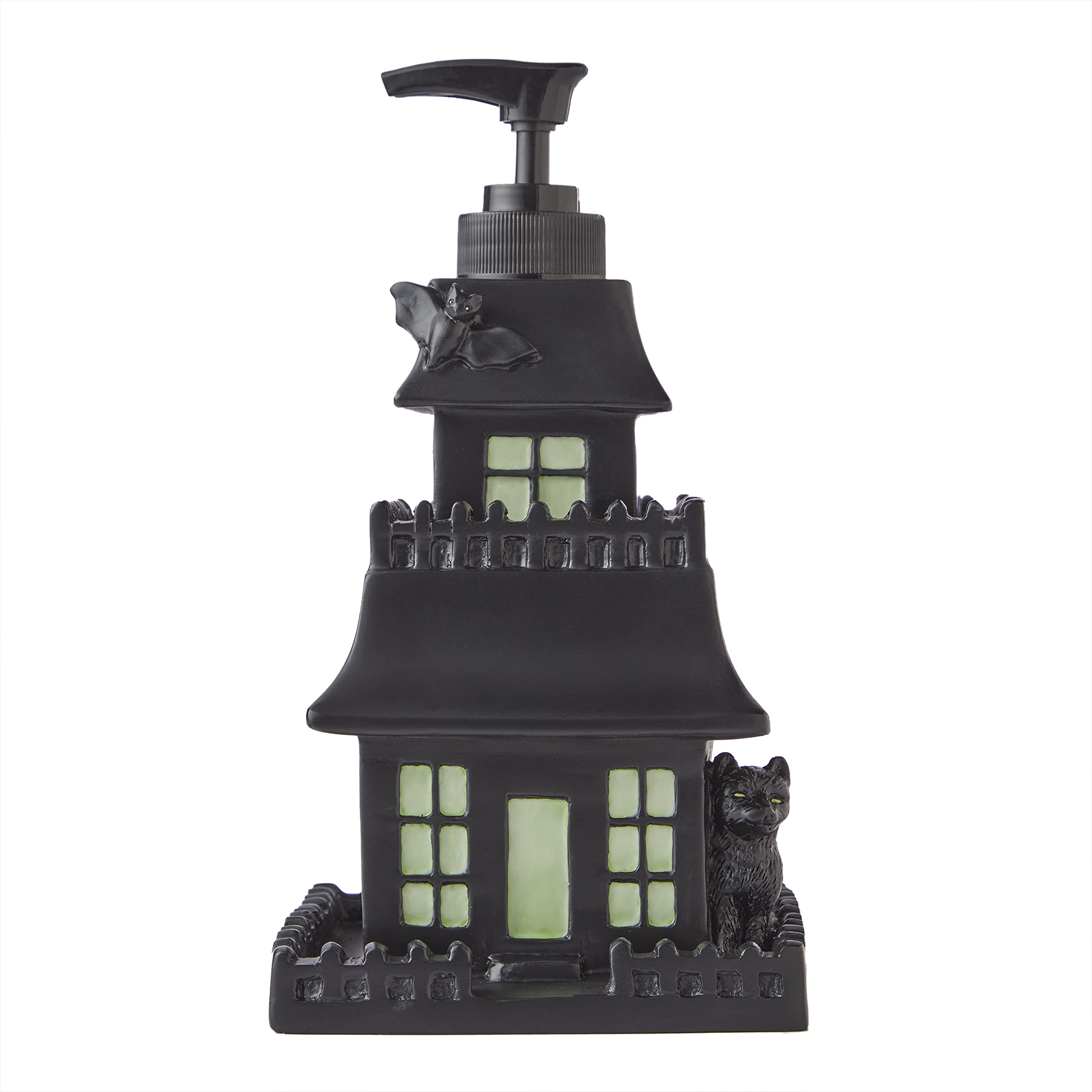 SKL Home Halloween Haunted House Glow-in-The-Dark Soap Dispenser for Bath/Kitchen & Gift, Black