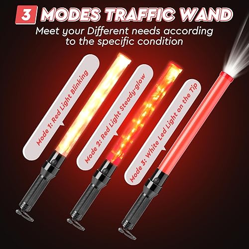 Miniatura 3 de Kanayu Varita de tráfico de señal, bastón de control de tráfico LED, con 3 modos intermitentes, varita de control de seguridad para guía de