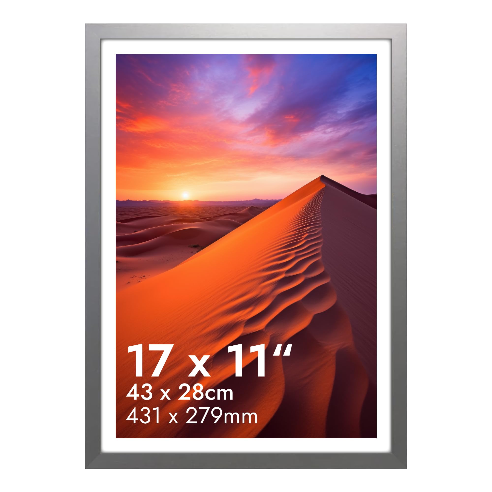 Hnk Homestore Silver Hnk Photo Frames 17X11 Inches Engineered Wood And Plexiglass, Photo Frame 43X28cm Dual Orientation Landscape Or Portrait, Picture Frame 11X17 Wall Hanging Display Photos, Posters