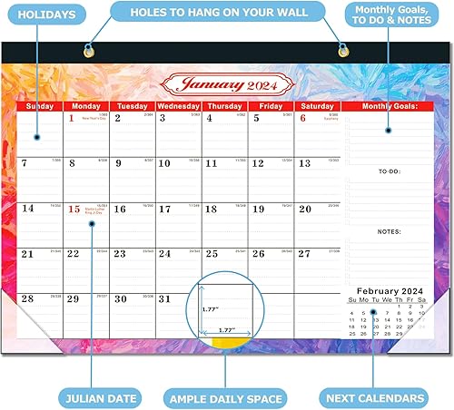 Miniatura 4 de Calendario de escritorio 2024-2025 de 12 x 17 pulgadas, enero de 2024 a junio de 2025, calendario de escritorio grande de 18 meses 2024-2025,