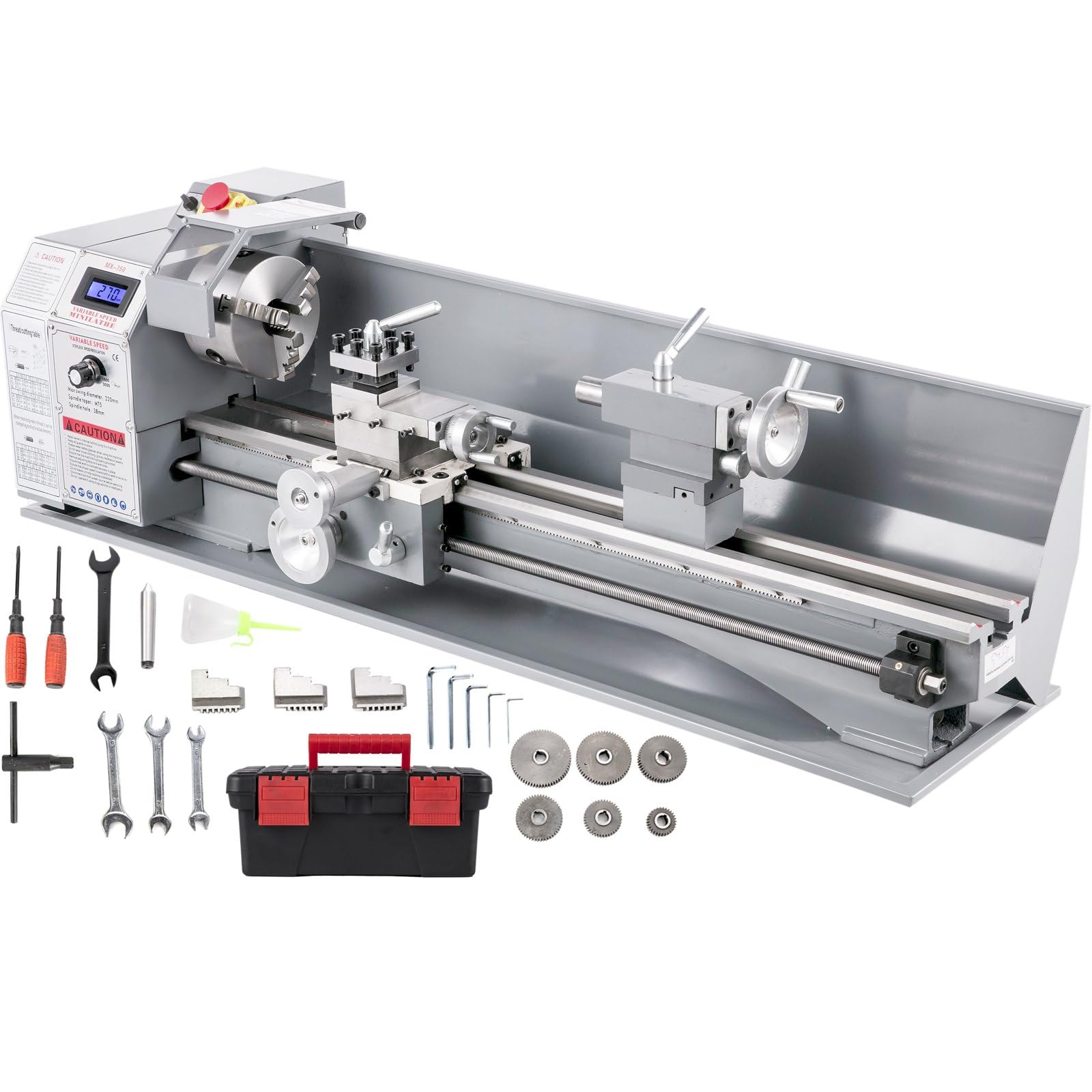 Mini Torno Metal 1100W Torno Metálico 220mmx750mm Torno de Metal de Mesa Torno Metálico Mini Precisión Torno Velocidad Variable 50-3000 RPM Contrapunto MT2 para Perforación de Torneado Inverso