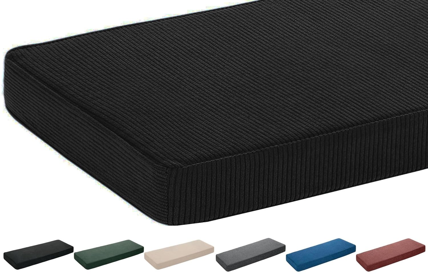 Almohadilla de asiento de pana antideslizante lavable de 5 cm de grosor para jardín, alféizar de ventana y patio, disponible en 120 x 40, 100 x 40, 150 x 50, 160 x 40 cm, 80 x 40 cm (negro, 140 x 50