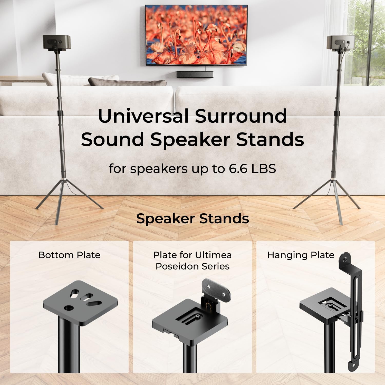ULTIMEA Adjustable Speaker Stands Pair, Height 24.4"-36.6", Floor Stands for Surround Sound Speakers, Holds 6.6 lbs, Compatible with ULTIMEA Aura & Poseidon, Skywave Series, Steady 310 - Image 3