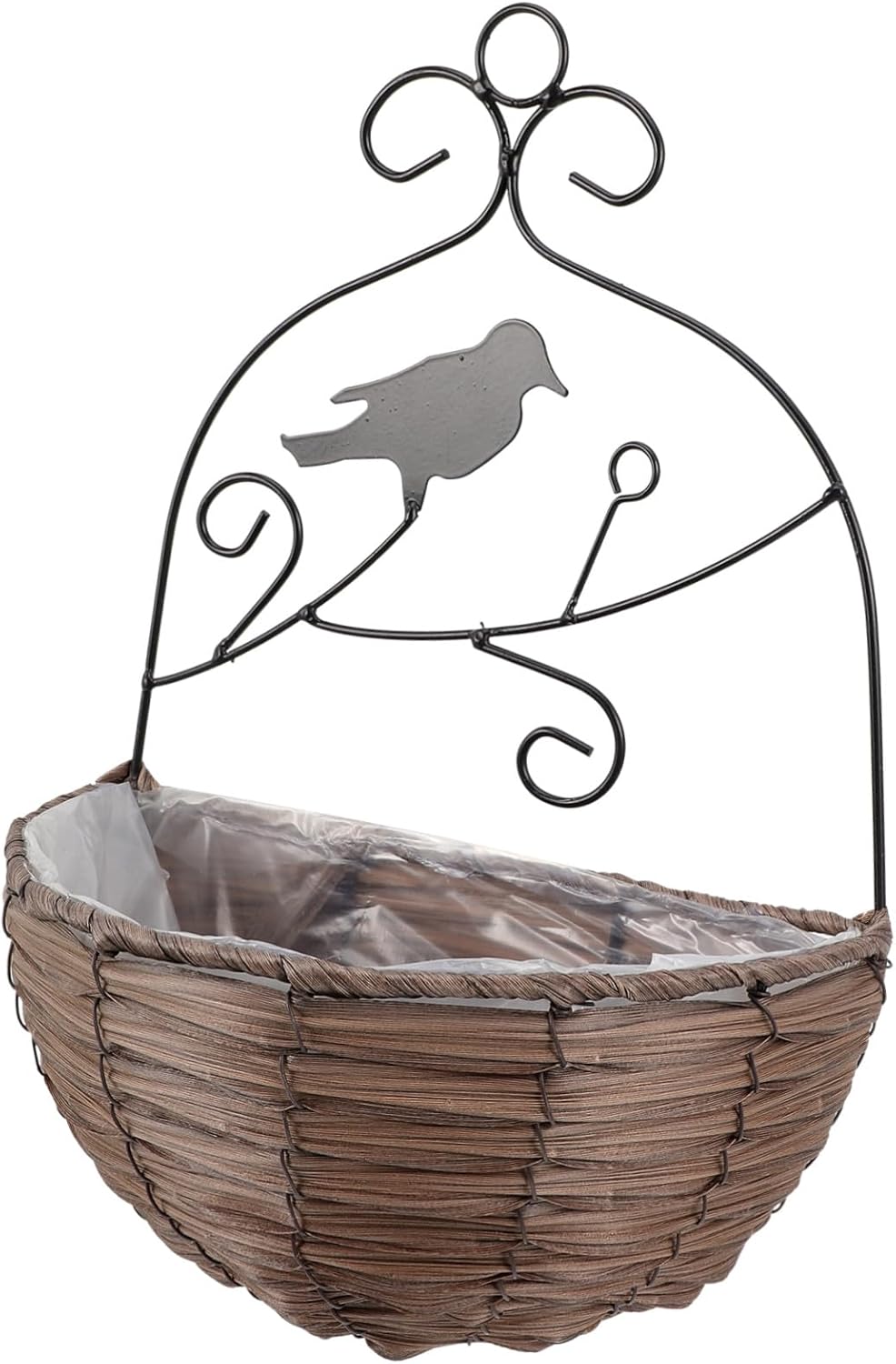 Woven Wall Hanging Flower Basket Semicircular Planter Pot Rustic Storage Organizer for Indoor Outdoor Balcony Office Home Decor with Pastoral Style