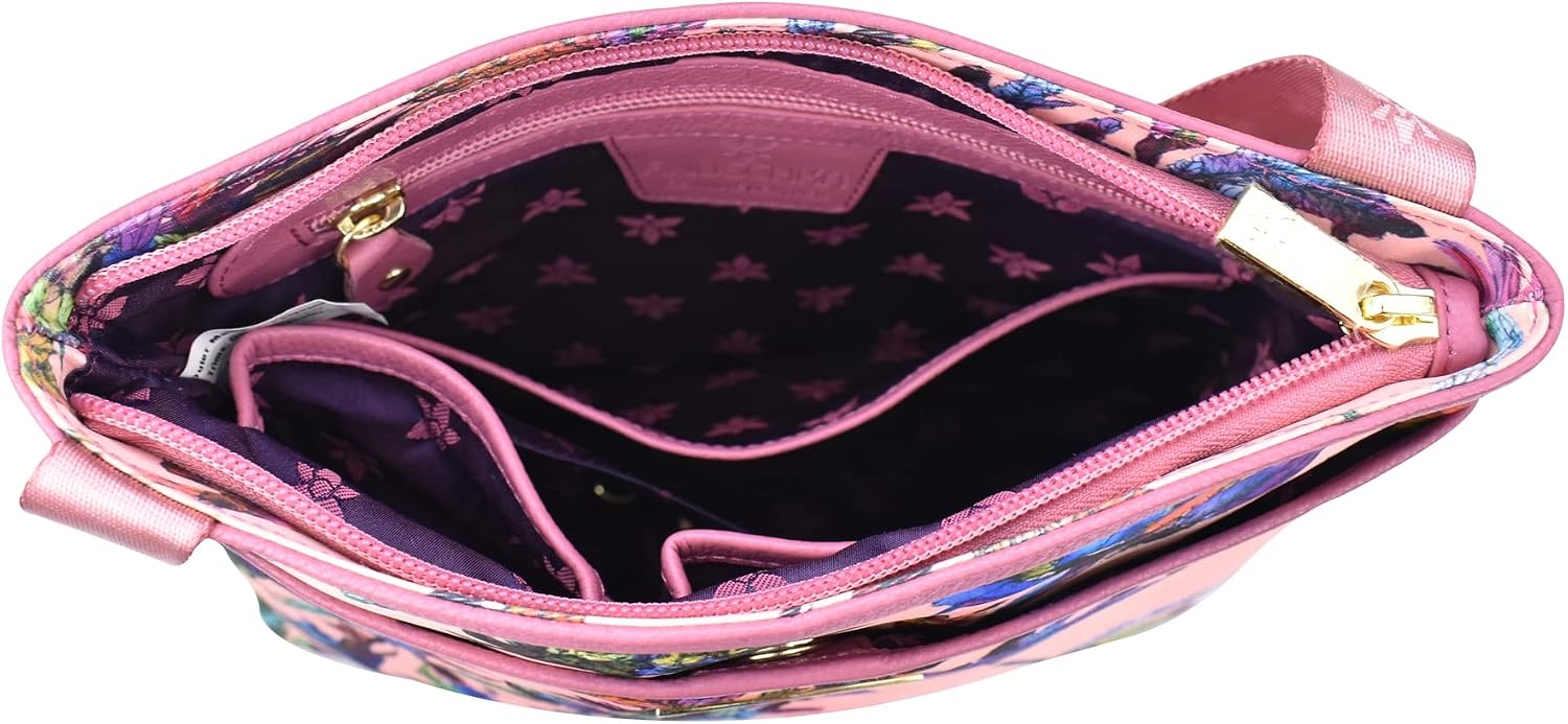 Anuschka Crossbody with Slip Pocket - Wanderlust Collection - Nylon Fabric with Genuine Leather Trim and Artwork Print