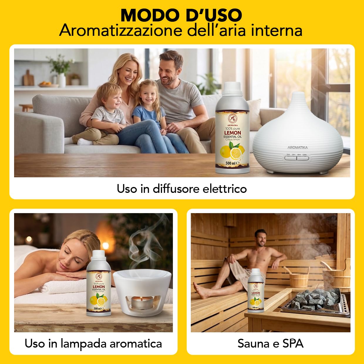 Olio essenziale di Limone 500 ml - Citrus Limon - Naturale e Puro - Olio essenziali per Diffusori - Profumi per la Casa - Saponi e Candele - Sauna - Aroma di Agrumi - Aromaterapia