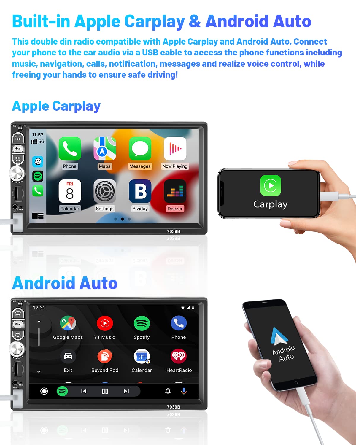 Autoradio 1 Din Con Carplay Wireless E Android Auto - Schermo 7 Pollici Touch, Bluetooth E Retro Camera - Foto 13