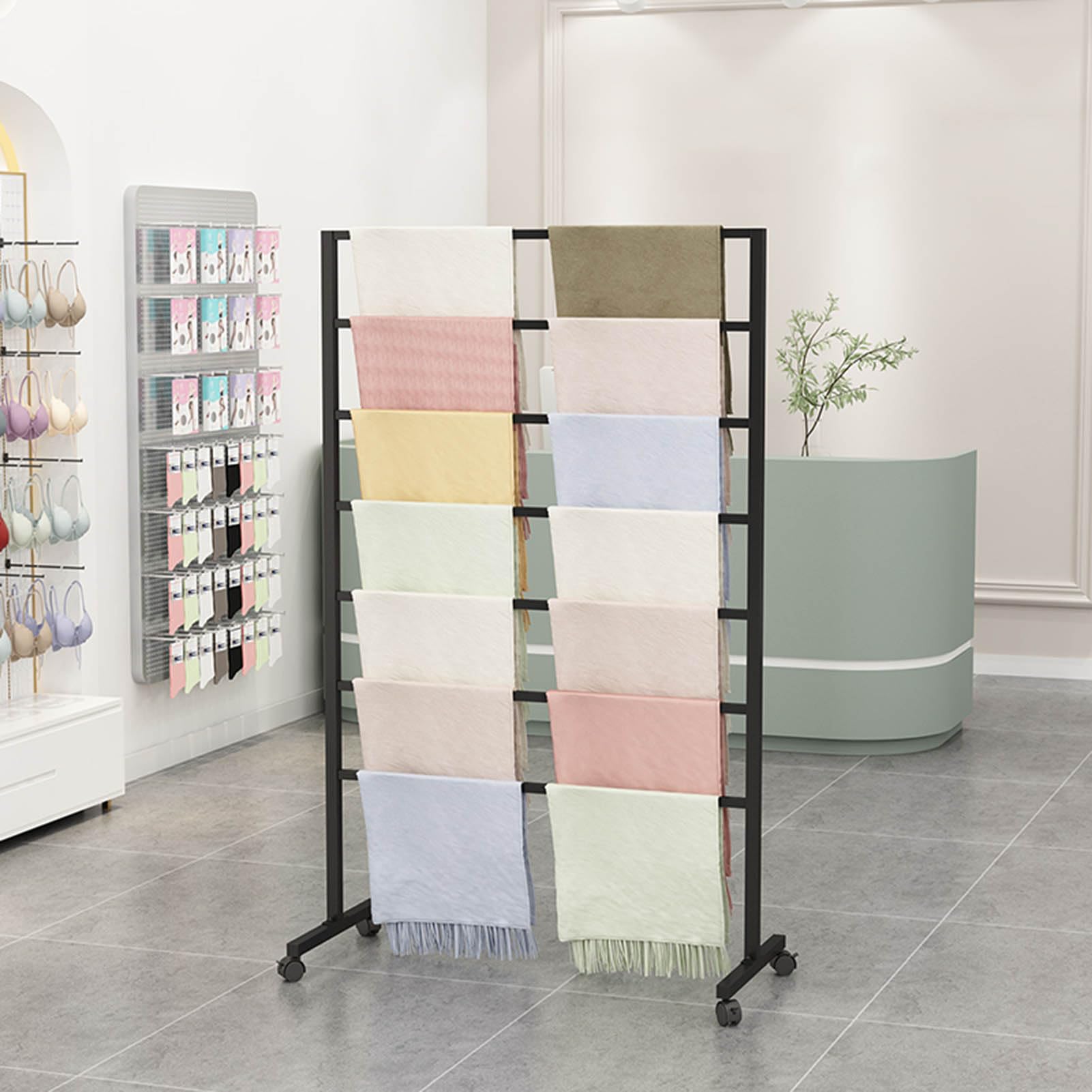 Generisch Freistehender Schalständer Aus Metall Mit Rollen,Handtuch- Und Schalständer Für Den Einzelhandel Inselschelf,gürtel-Anzug-Hosen-hängeständer,kommerziell Fabricorganizer-Rack Hängestange