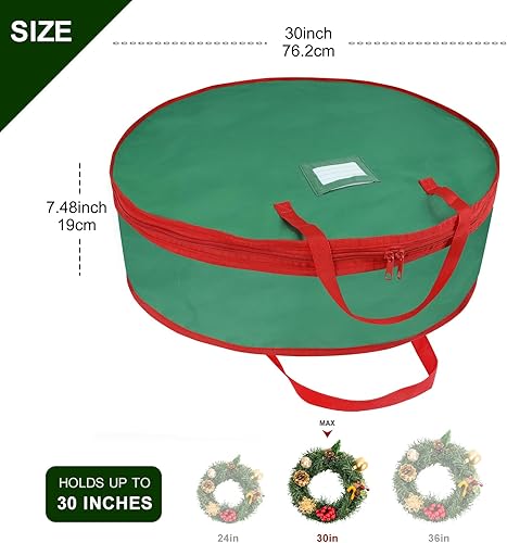 Miniatura 2 de Paquete de 2 bolsas de almacenamiento de corona de Navidad de 30 pulgadas, ranura para tarjetas, asas duraderas y contenedores de almacenamiento con