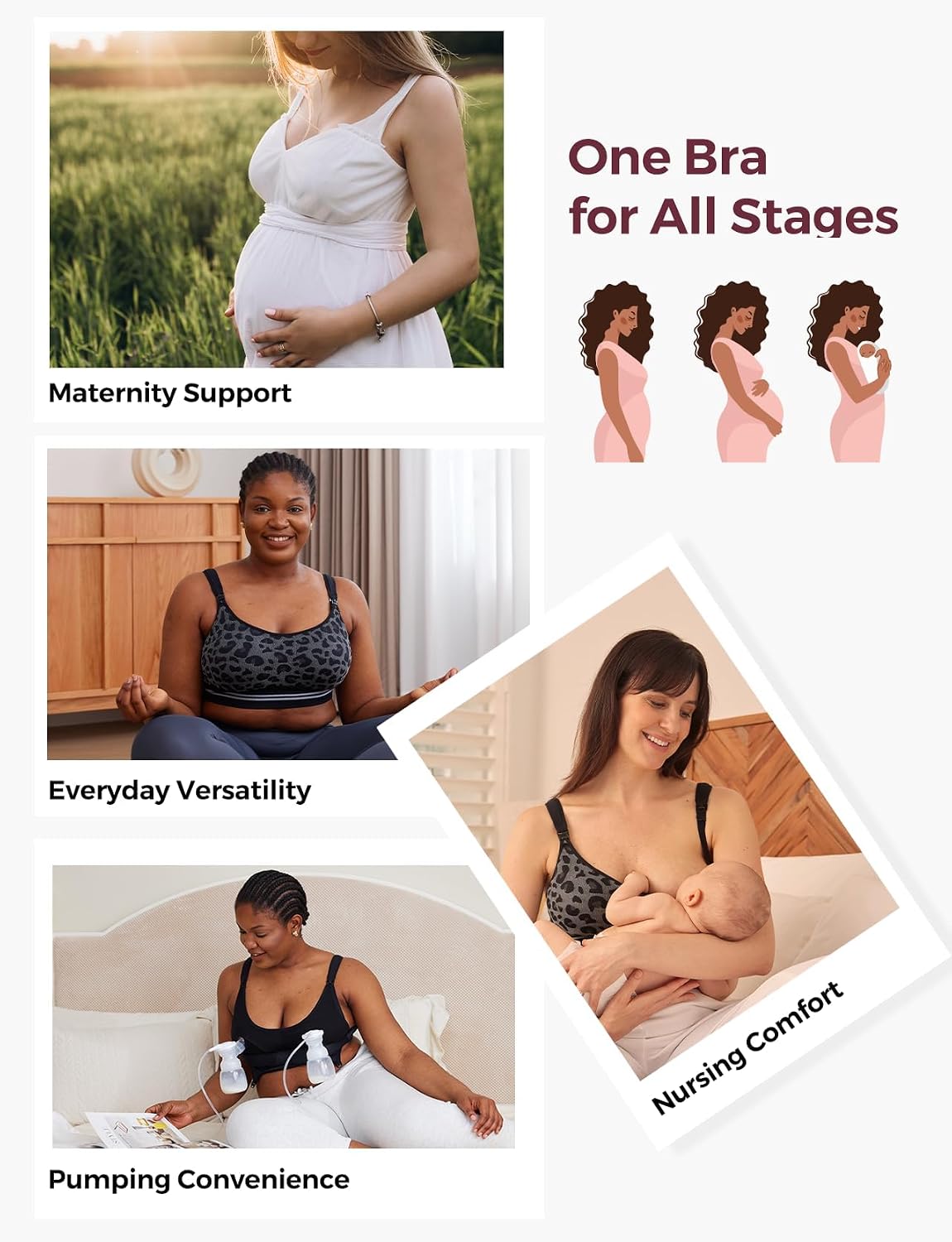Momcozy Seamless 4-in-1 Pumping Bra Hands Free, CozyFitClasp Pumping & Nursing Bras,Supportive Breast Pump Bra Leopard Black