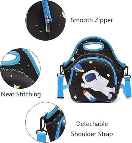 Miniatura 3 de VASCHY Bolsa de almuerzo para niños, bolsa de almuerzo ligera de neopreno aislada para niños, escuela, guardería, jardín de infantes, astronauta