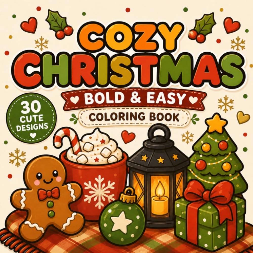 Cozy Christmas Coloring Book: 30 Cute and Simple Christmas Designs (Cozy Bold & Easy Coloring Books)