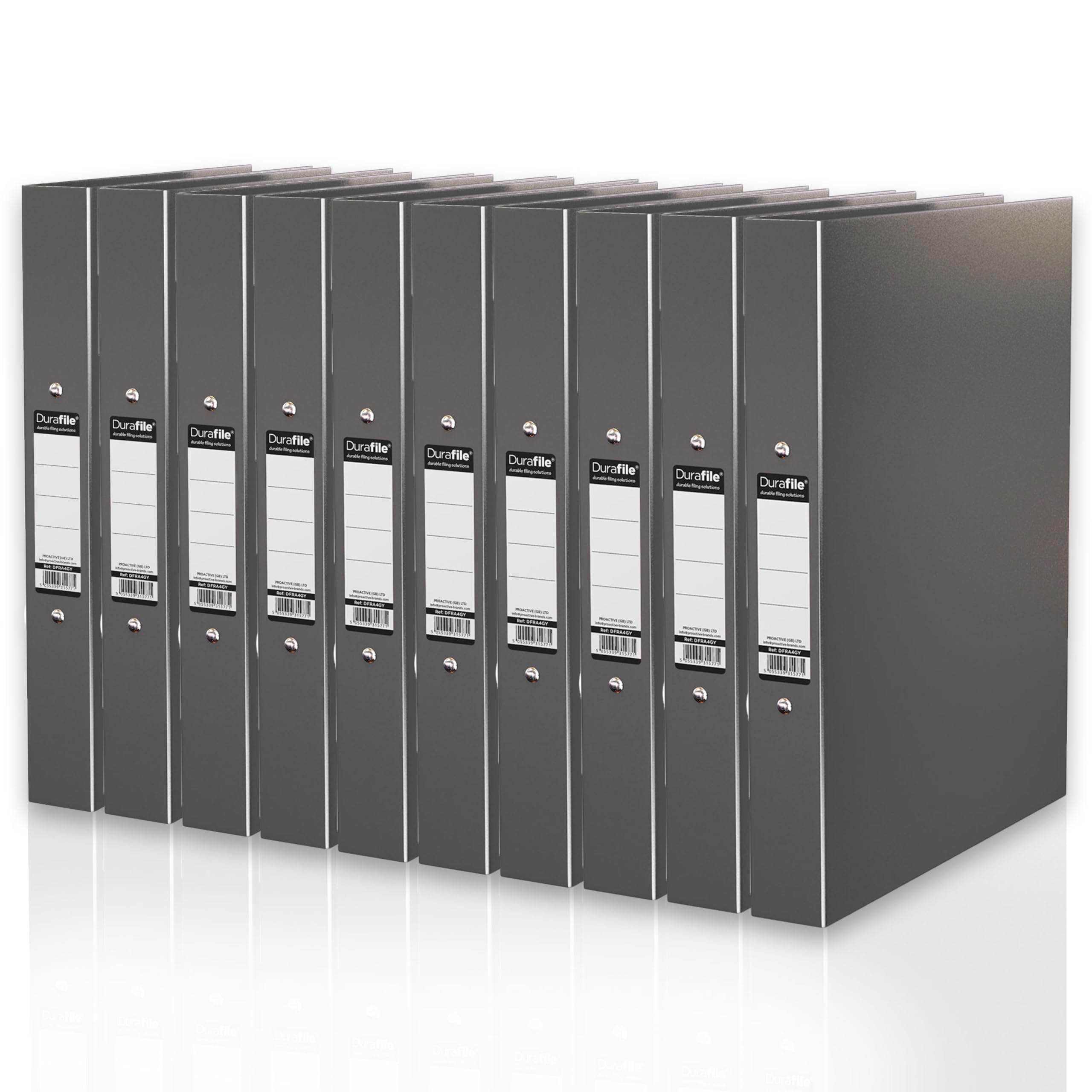 Durafile Ring Binder A4 Files, Grey, Pack of 10 Folders, Heavy Duty Board Construction Folders for Paperwork Ring Binder, Ideal Folder Organiser for School, Home & the Office