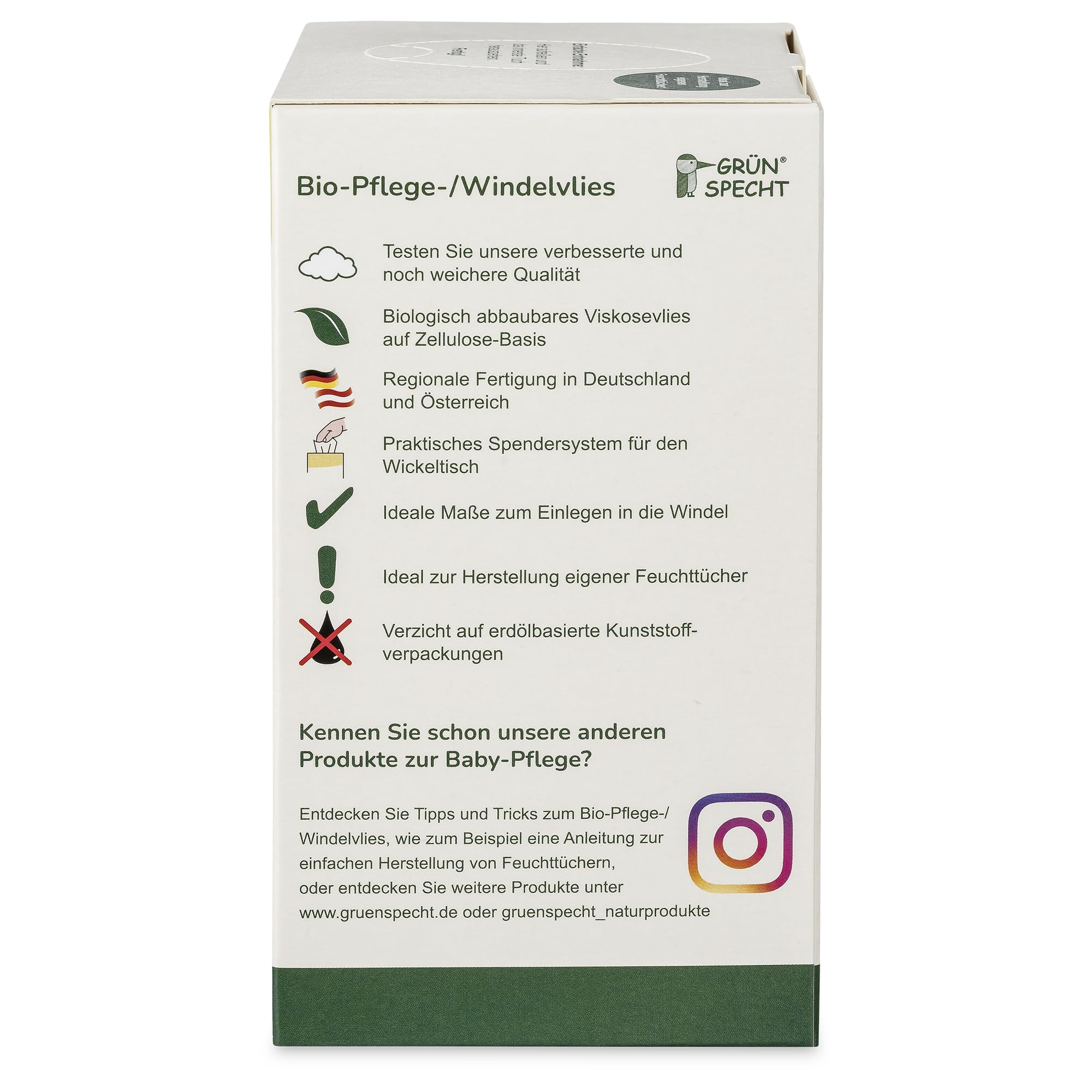 GRÜNSPECHT Tessuto non tessuto biologico per pannolini, 100% biodegradabile, assorbente, 70 fogli (699-00)