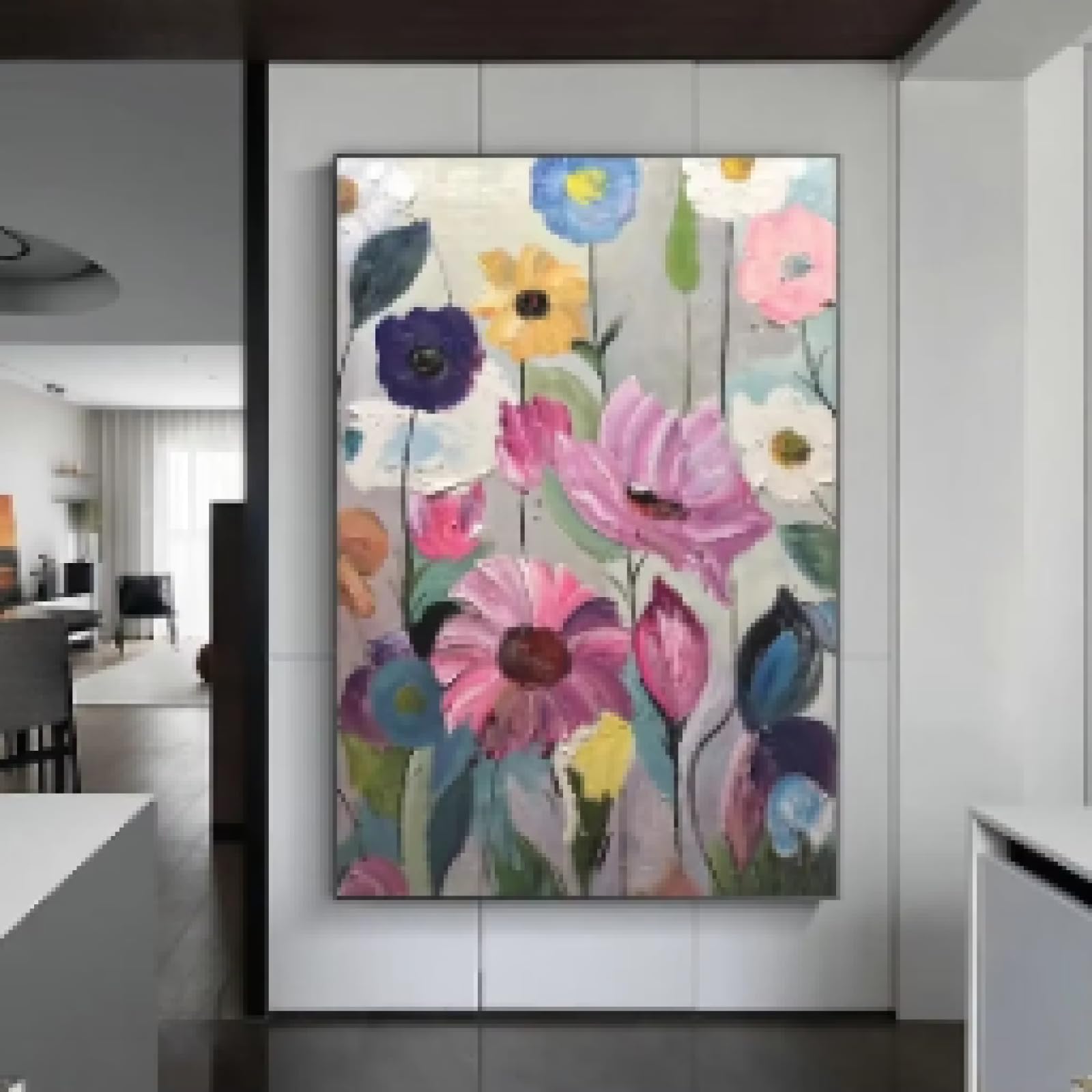 MAIMANG Skandynawska klasyczna abstrakcyjna sztuka ścienna duży kwiat botaniczna farba plakat nadruk dekoracja salonu 60 x 90 cm bez ramy