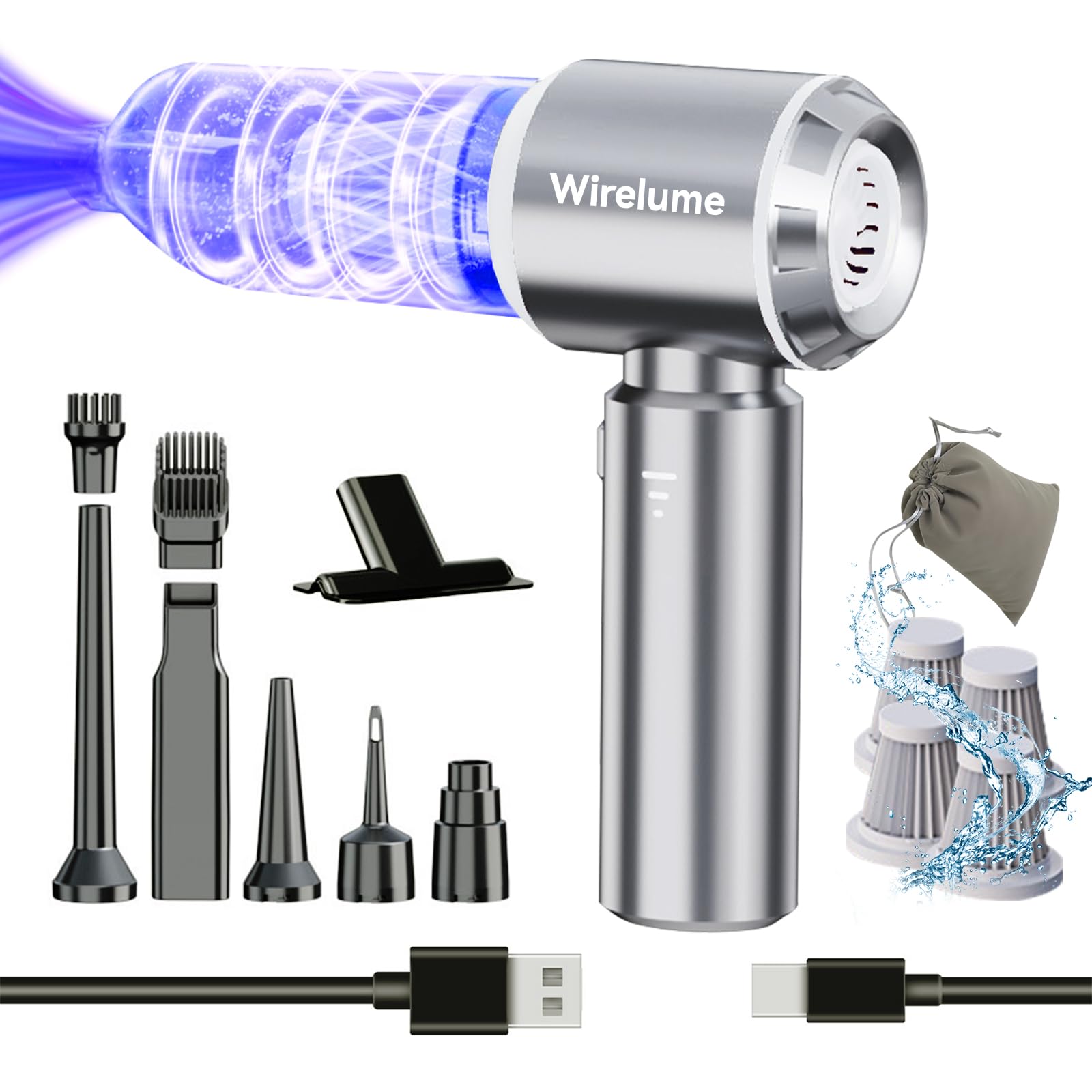 Wirelume Handstaubsauger akku Auto kabellos 4 in 1 autostaubsauger Mini Staubsauger 22,000 Pa Starke Zyklon-Saugleistung Stark 3-Gang tragbar wiederaufladbar leicht für Tierhaare, Fahrzeuge Hellgrau