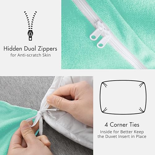 Miniatura 6 de Sasttie Juego de funda de edredón mullida tamaño Queen, 3 piezas, funda de edredón de franela verde de felpa de piel sintética con cierre de