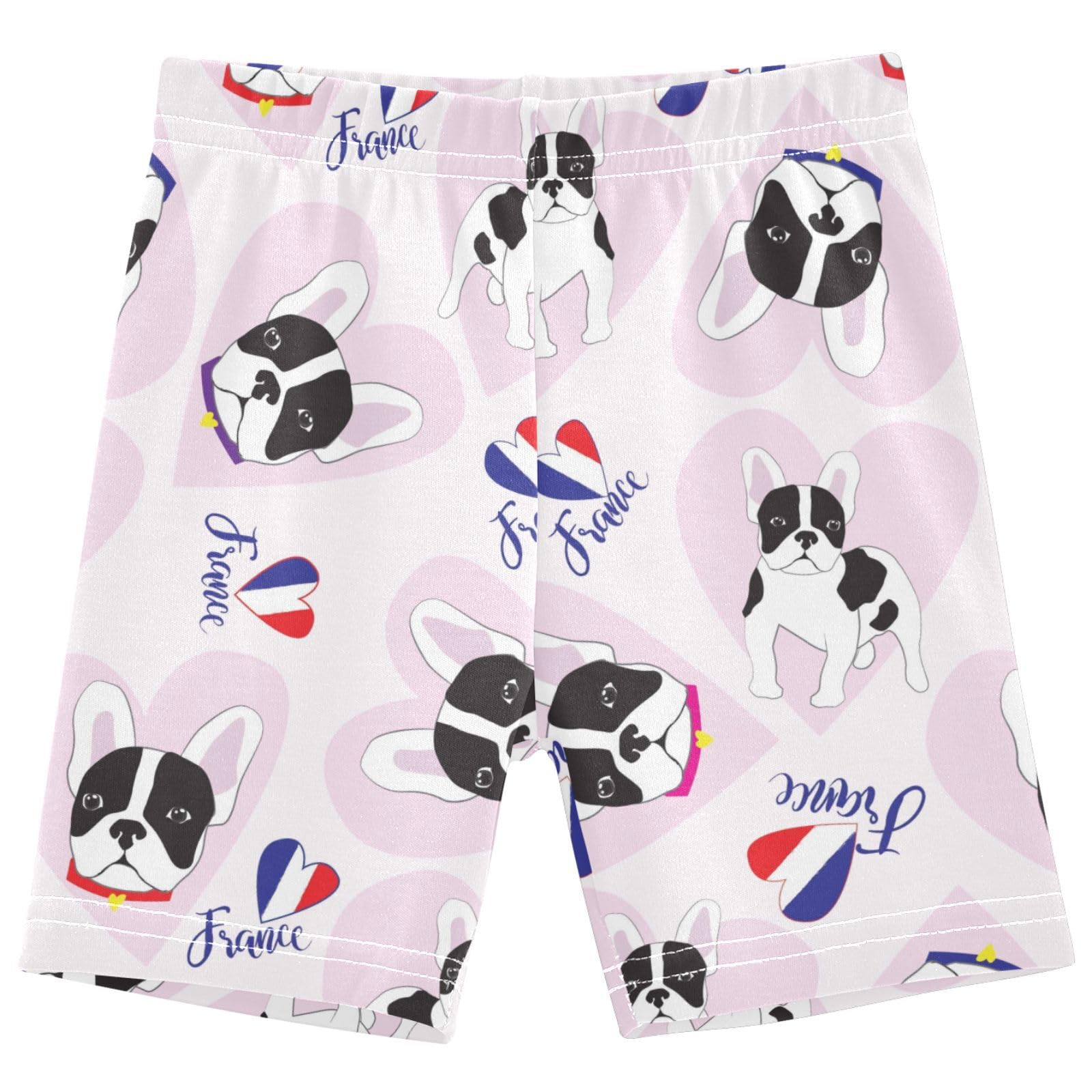 Dallonan Girls Dance Shorts, Toddler Biker Shorts Cartwheel Under Dress Cute French Bulldog Heart Kids Biking Clothes 4-10Y Multi